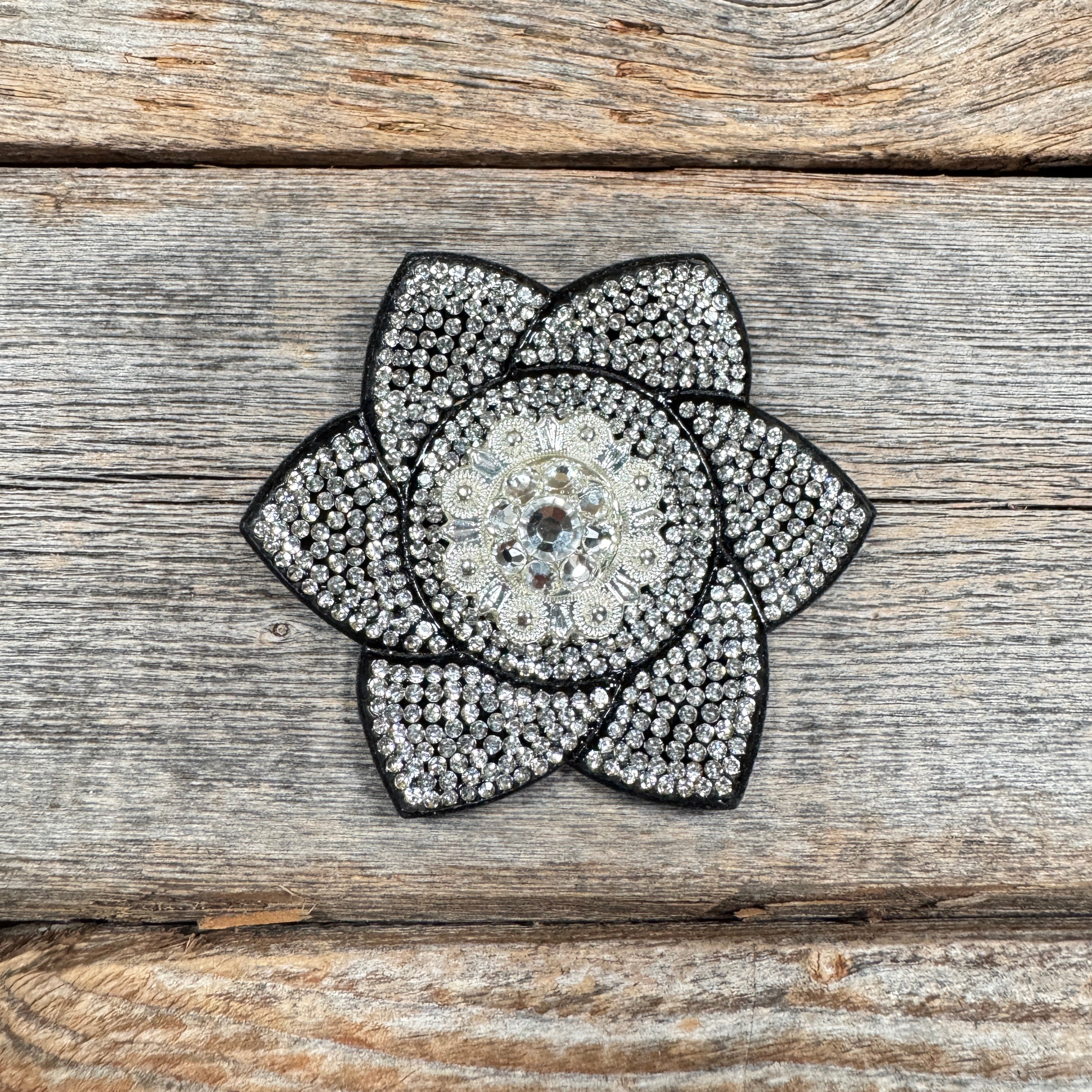 Black Pointed Flower Rhinestone Rosette - Assorted Conchos — view 5
