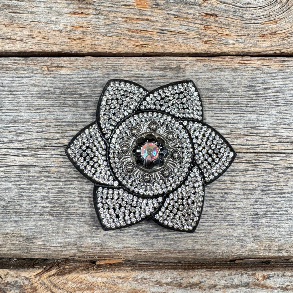 Black Pointed Flower Rhinestone Rosette - Assorted Conchos — view 3