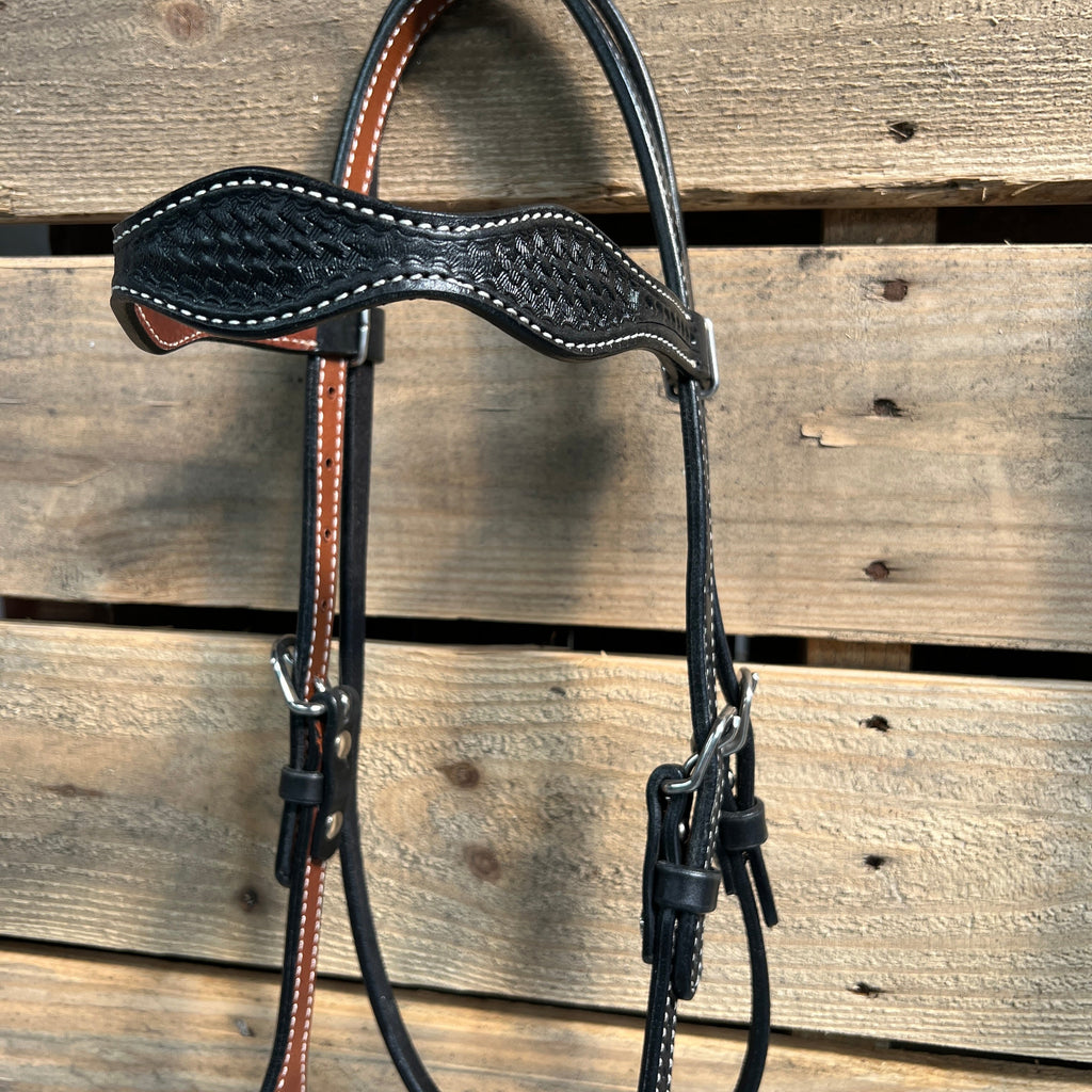 Black Basketweave White Loping Hackamore #LHK004 — view 3