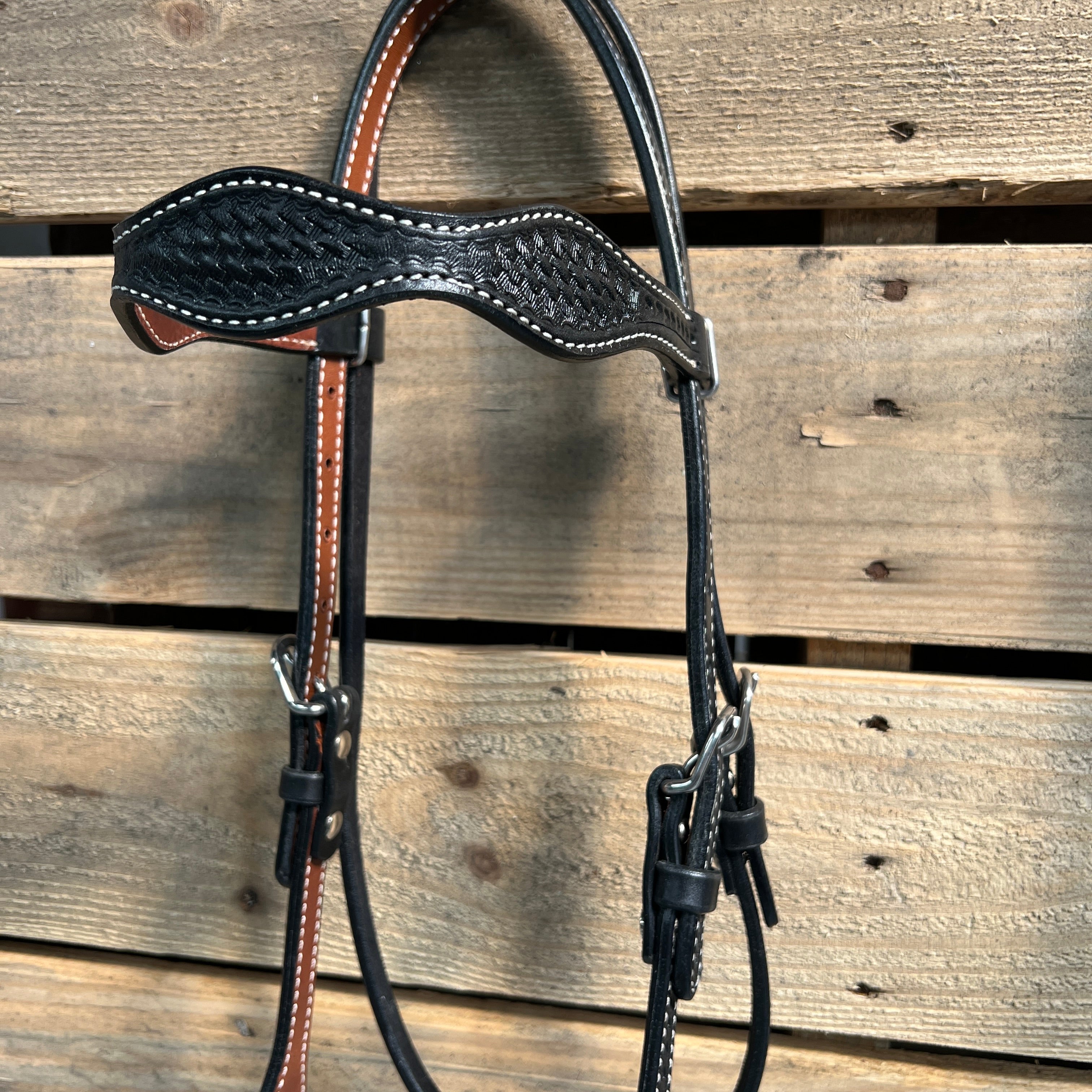 Black Basketweave White Loping Hackamore #LHK004 — view 3