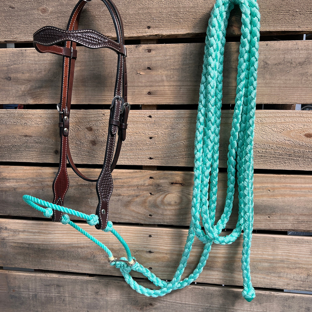 Dark Oil Basketweave Turquoise Loping Hackamore #LHK005