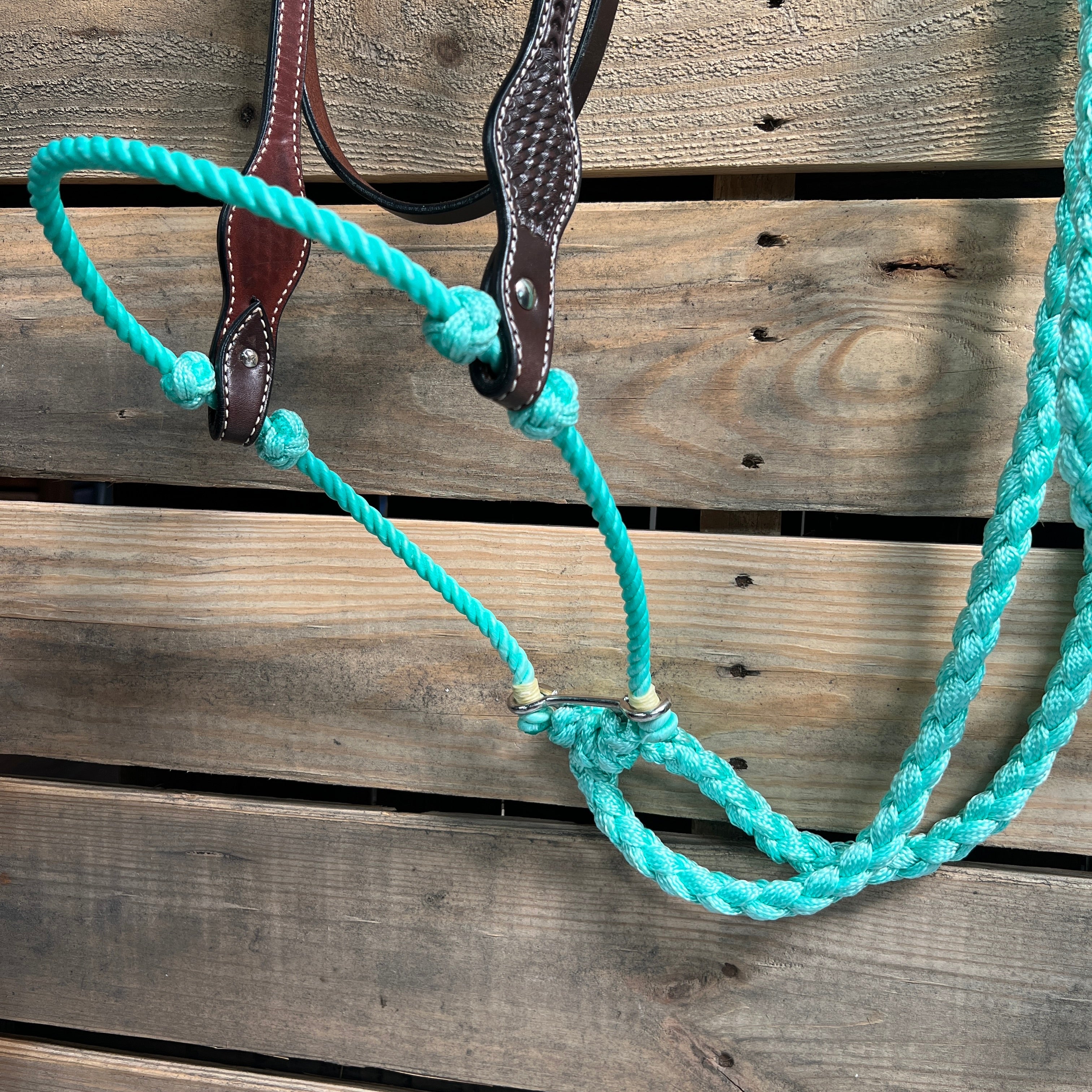 Dark Oil Basketweave Turquoise Loping Hackamore #LHK005 — view 2