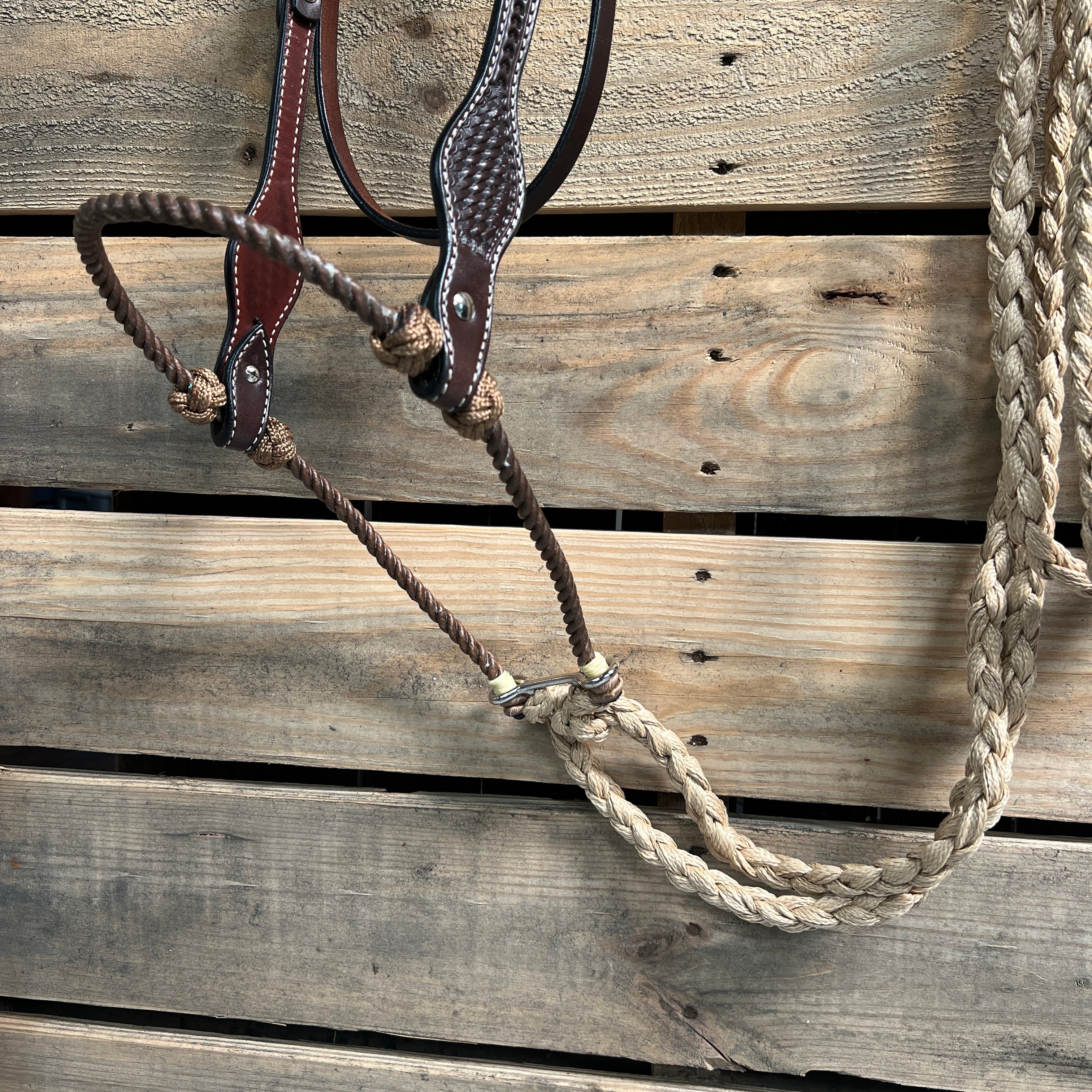 Dark Oil Basketweave Tan Loping Hackamore #LHK006 — view 2