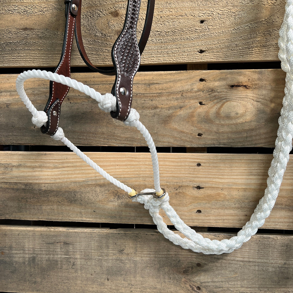 Dark Oil Basketweave White Loping Hackamore #LHK007 — view 2