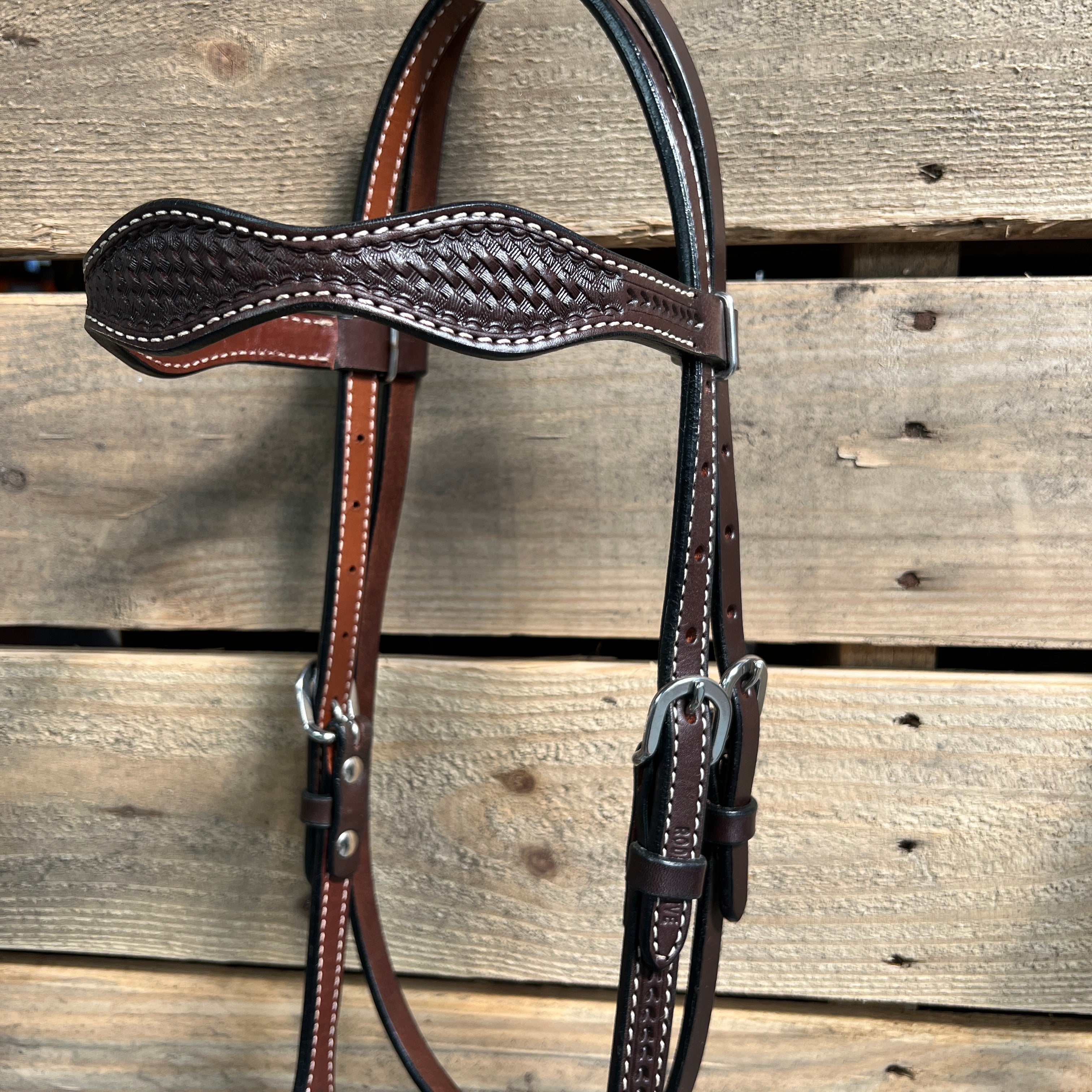 Dark Oil Basketweave White Loping Hackamore #LHK007 — view 3