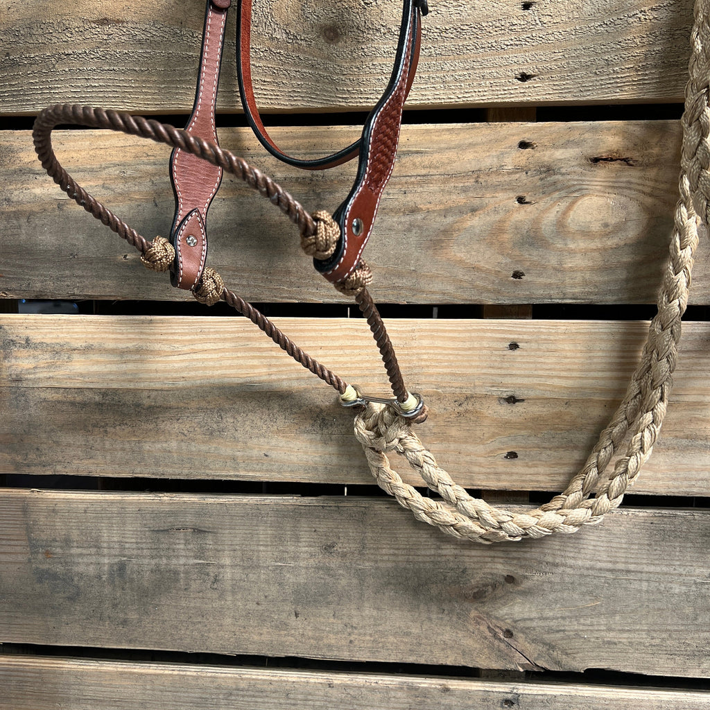 Medium Oil Basketweave Tan Loping Hackamore #LHK008 — view 2