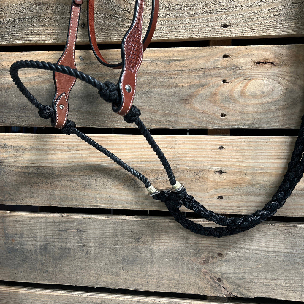 Medium Oil Basketweave Black Loping Hackamore #LHK009 — view 2