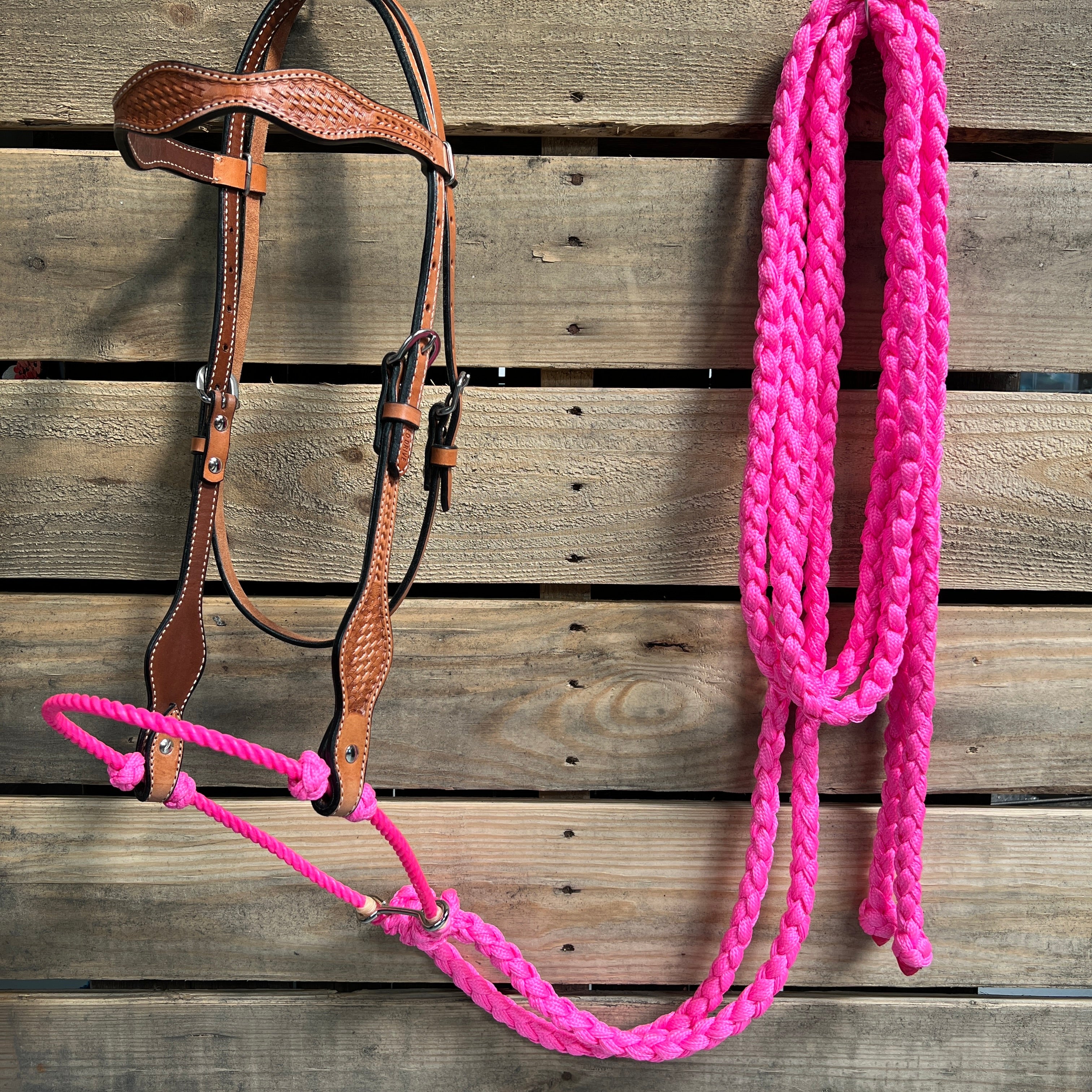 Light Oil Basketweave Neon Pink Loping Hackamore #LHK011