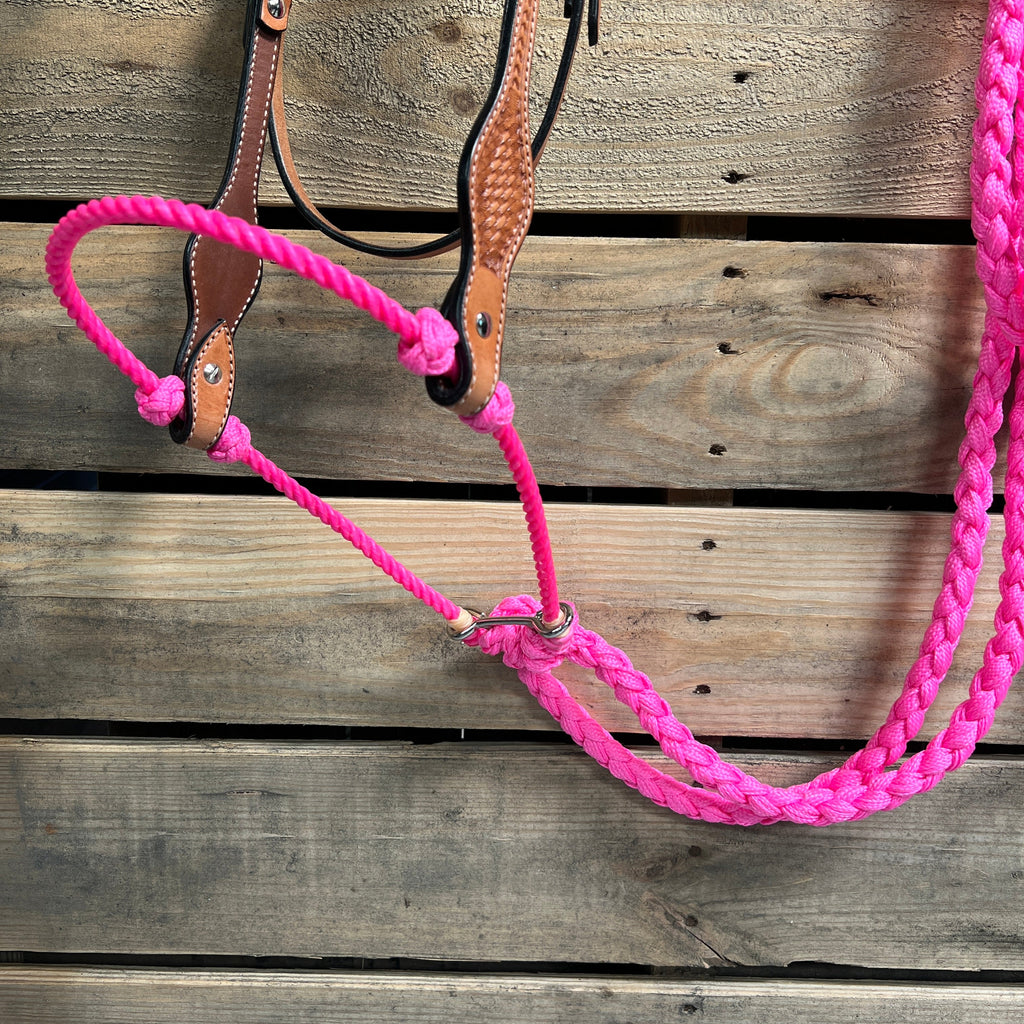 Light Oil Basketweave Neon Pink Loping Hackamore #LHK011 — view 2