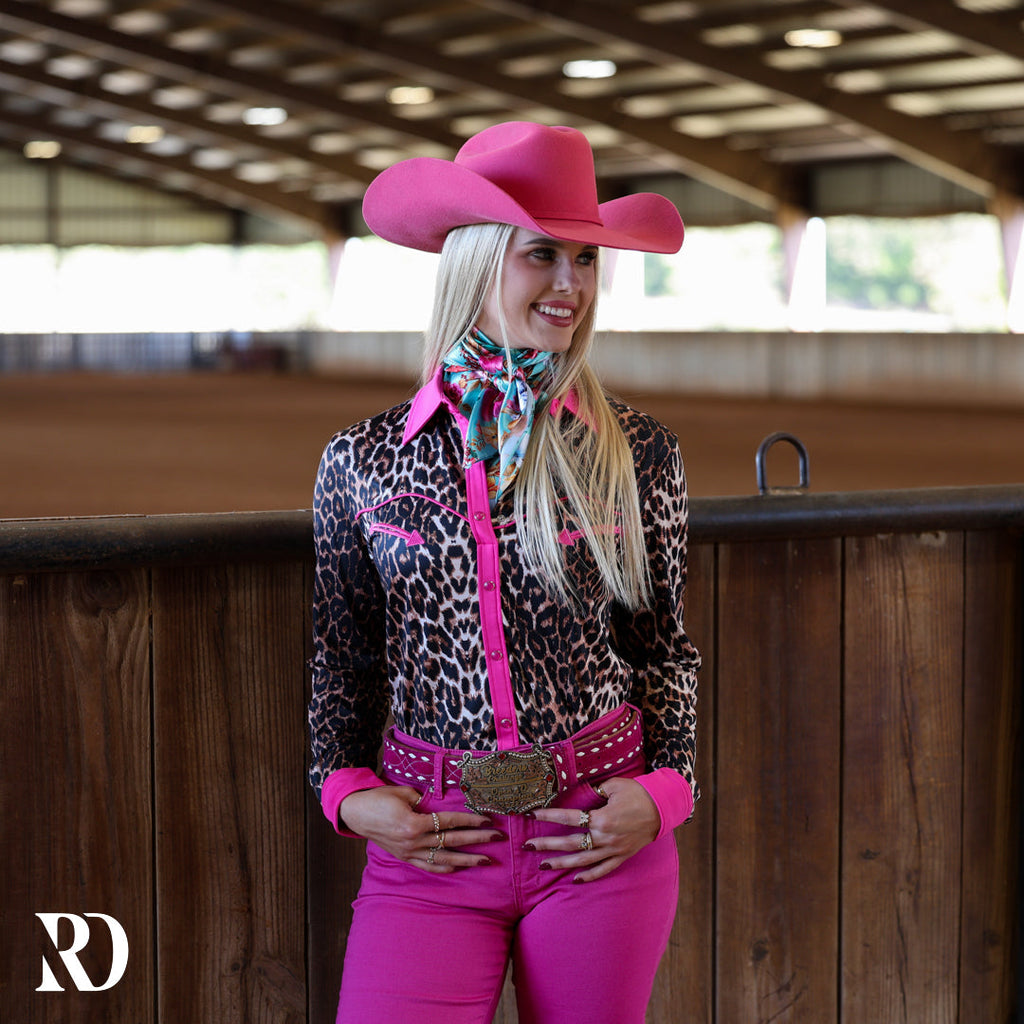Pink Leopard Performance Rodeo Shirt — view 2
