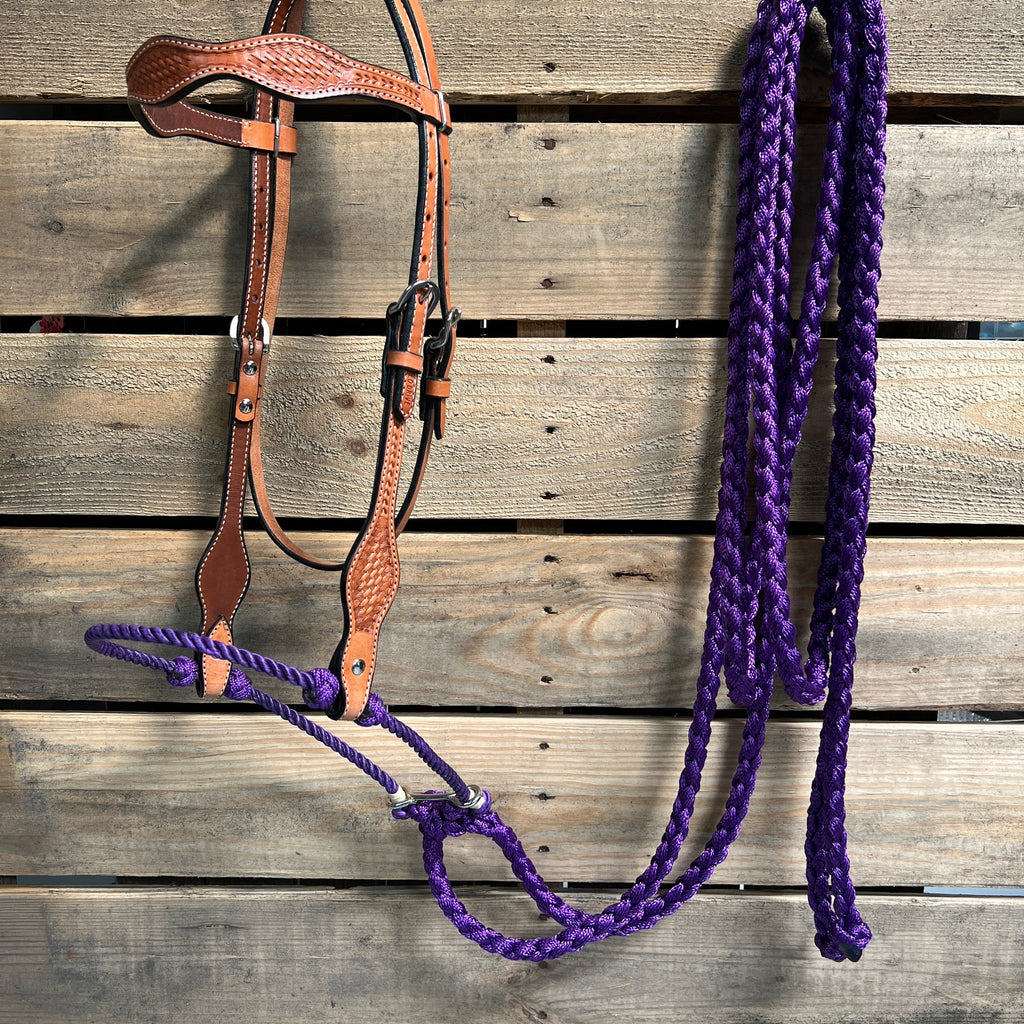 Light Oil Basketweave Purple Loping Hackamore #LHK012