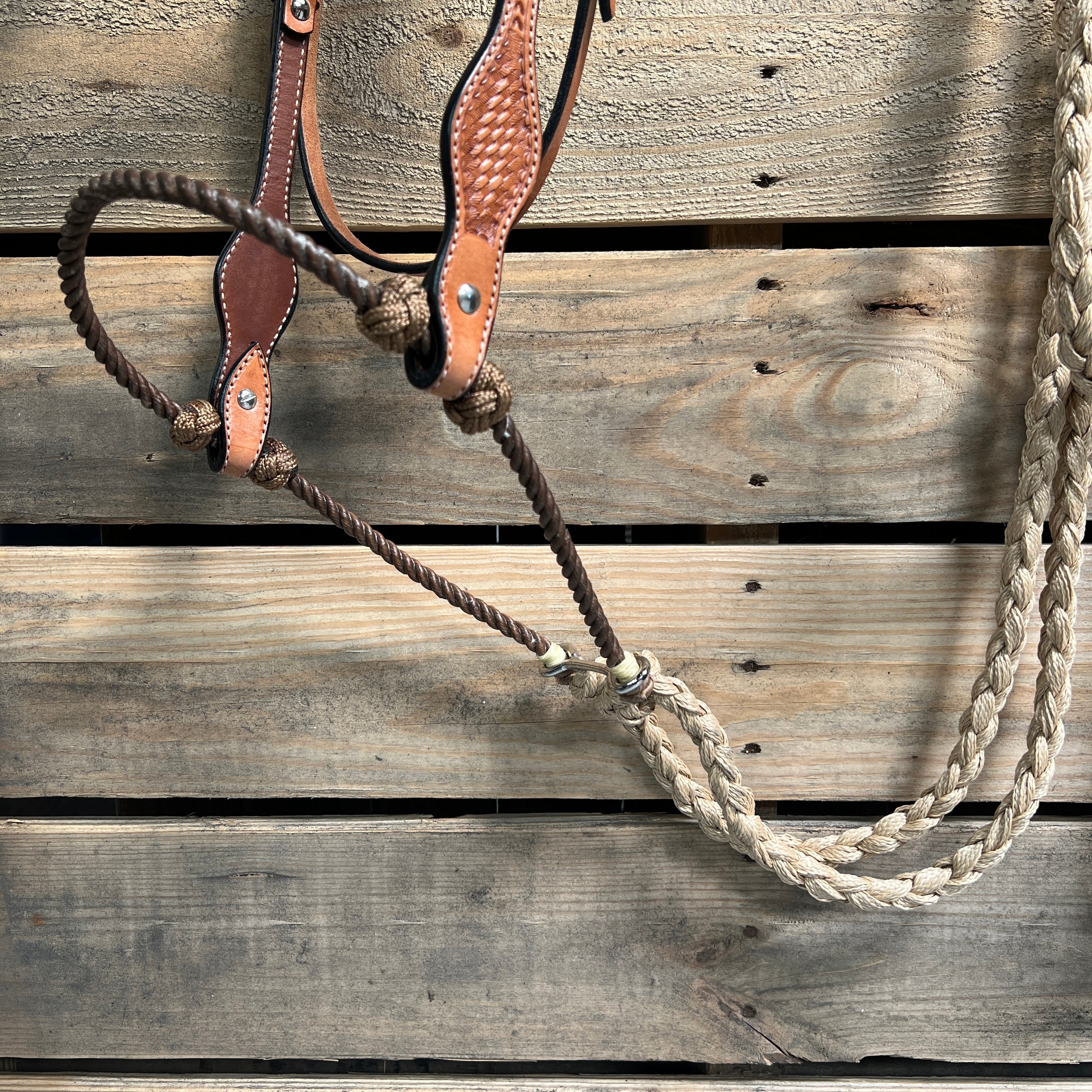 Light Oil Basketweave Tan Loping Hackamore #LHK013 — view 2