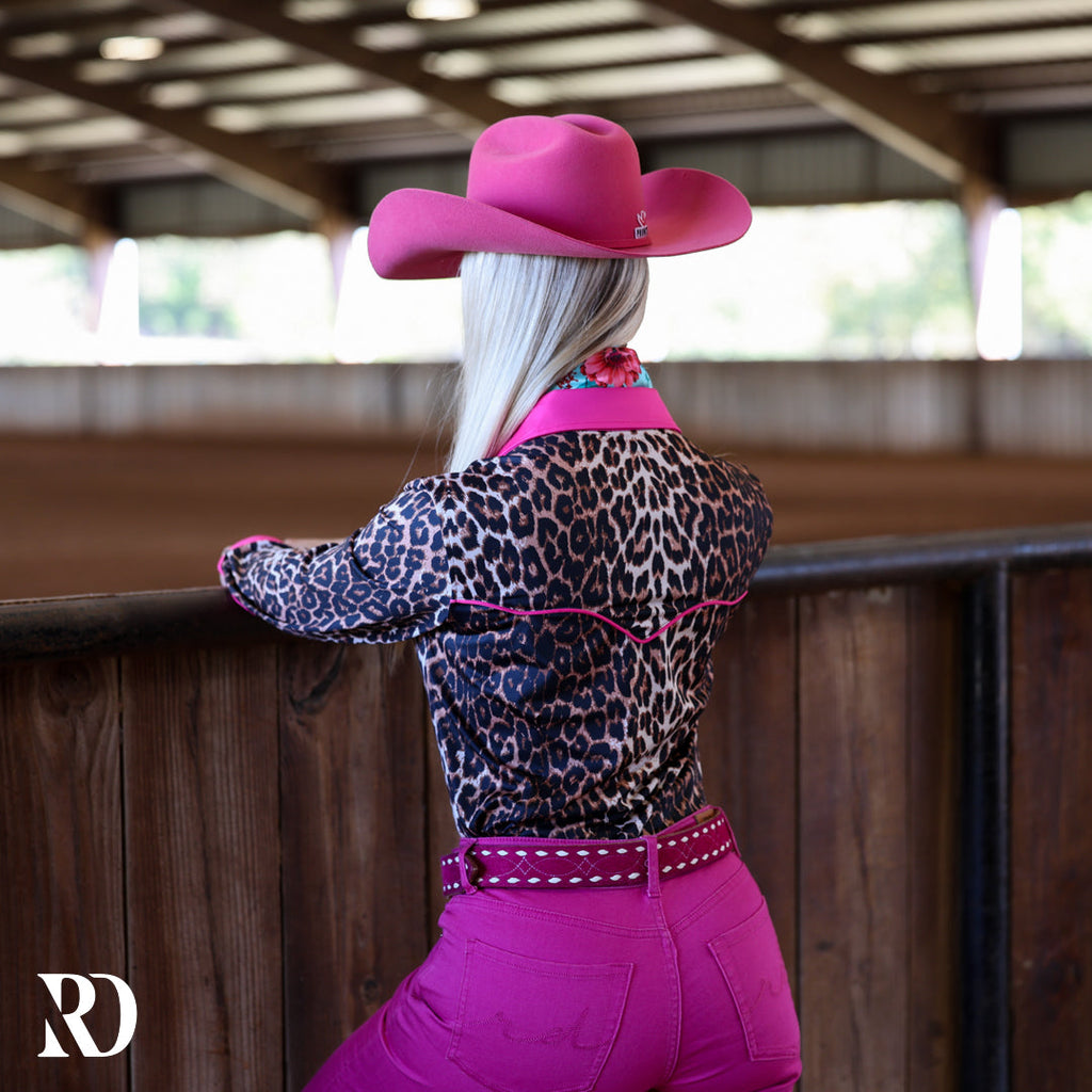 Pink Leopard Performance Rodeo Shirt — view 3