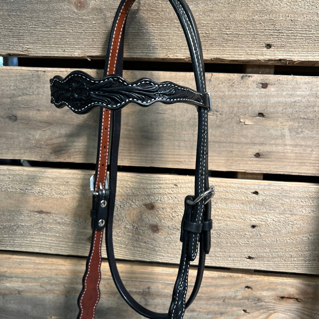Black Floral Scalloped Black Loping Hackamore #LHK014 — view 3