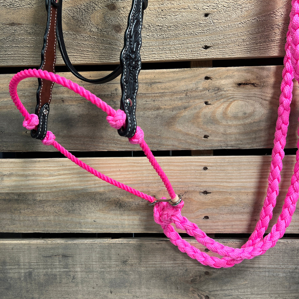 Black Floral Scalloped Neon Pink Loping Hackamore #LHK015 — view 2