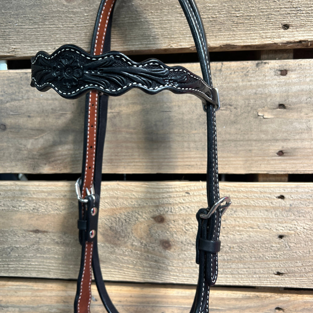 Black Floral Scalloped Neon Pink Loping Hackamore #LHK015 — view 3