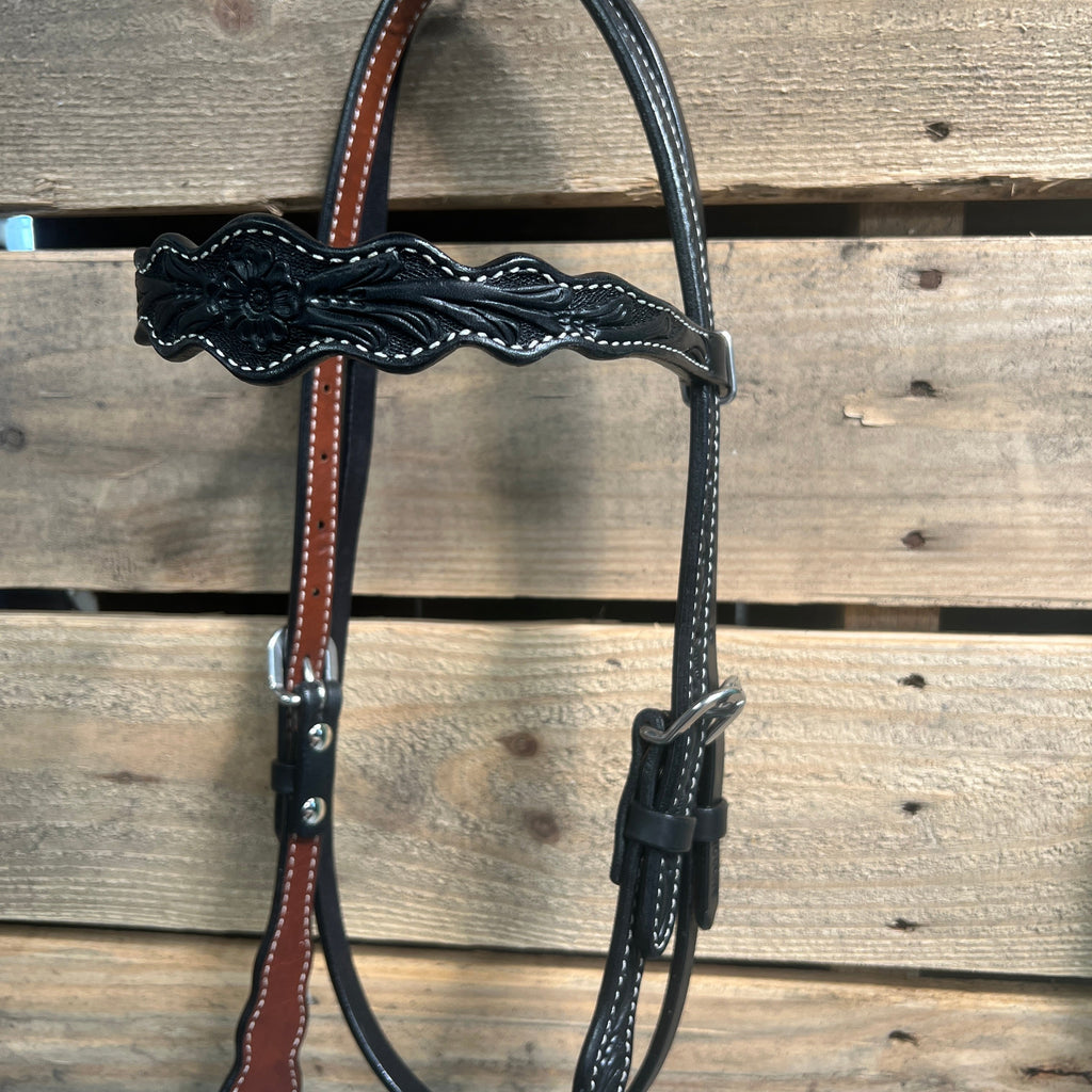 Black Floral Scalloped Turquoise Loping Hackamore #LHK016 — view 3