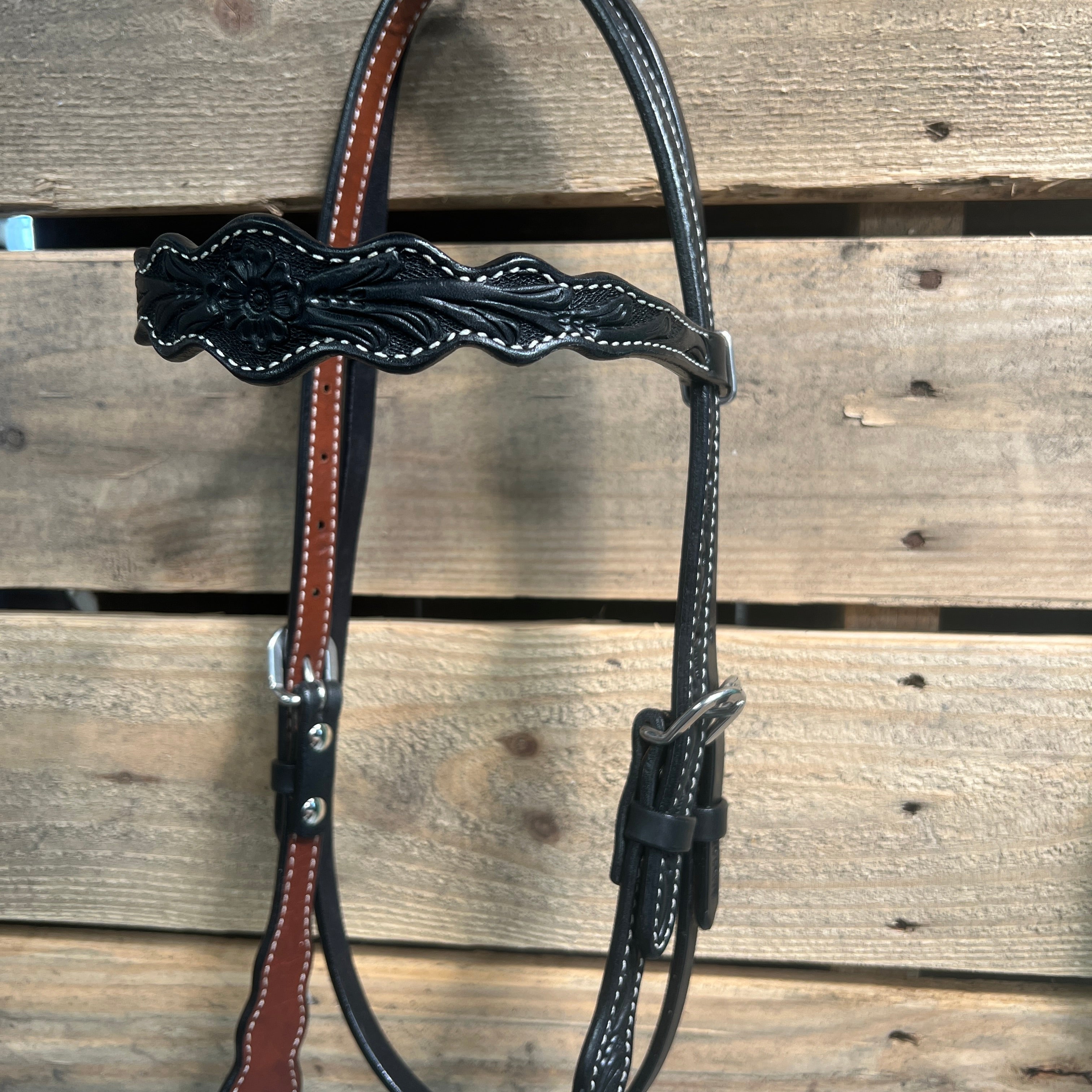 Black Floral Scalloped Turquoise Loping Hackamore #LHK016 — view 3
