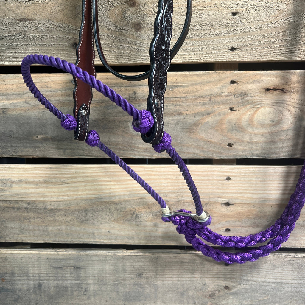 Dark Oil Floral Scalloped Purple Loping Hackamore #LHK017 — view 2