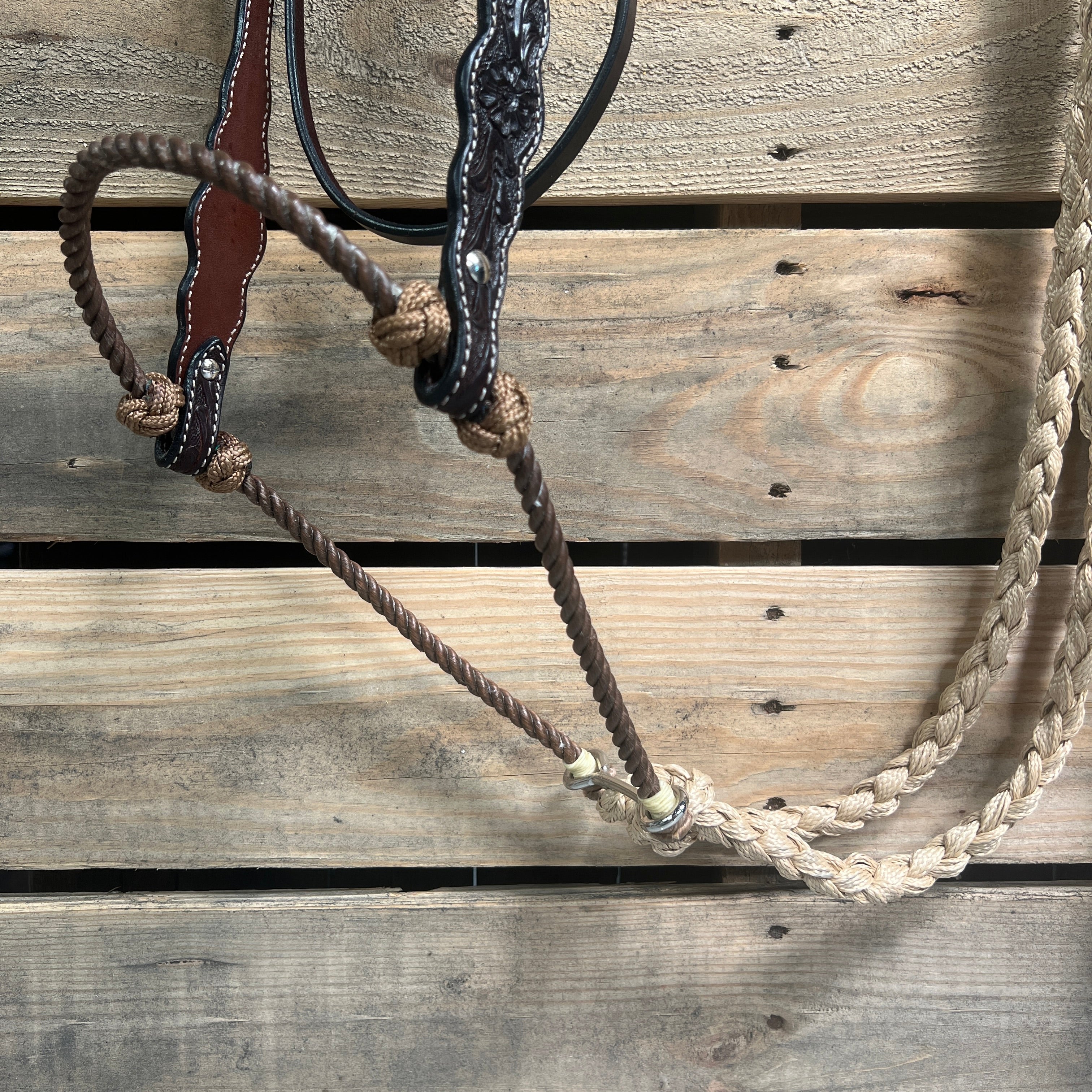 Dark Oil Floral Scalloped Tan Loping Hackamore #LHK018 — view 2