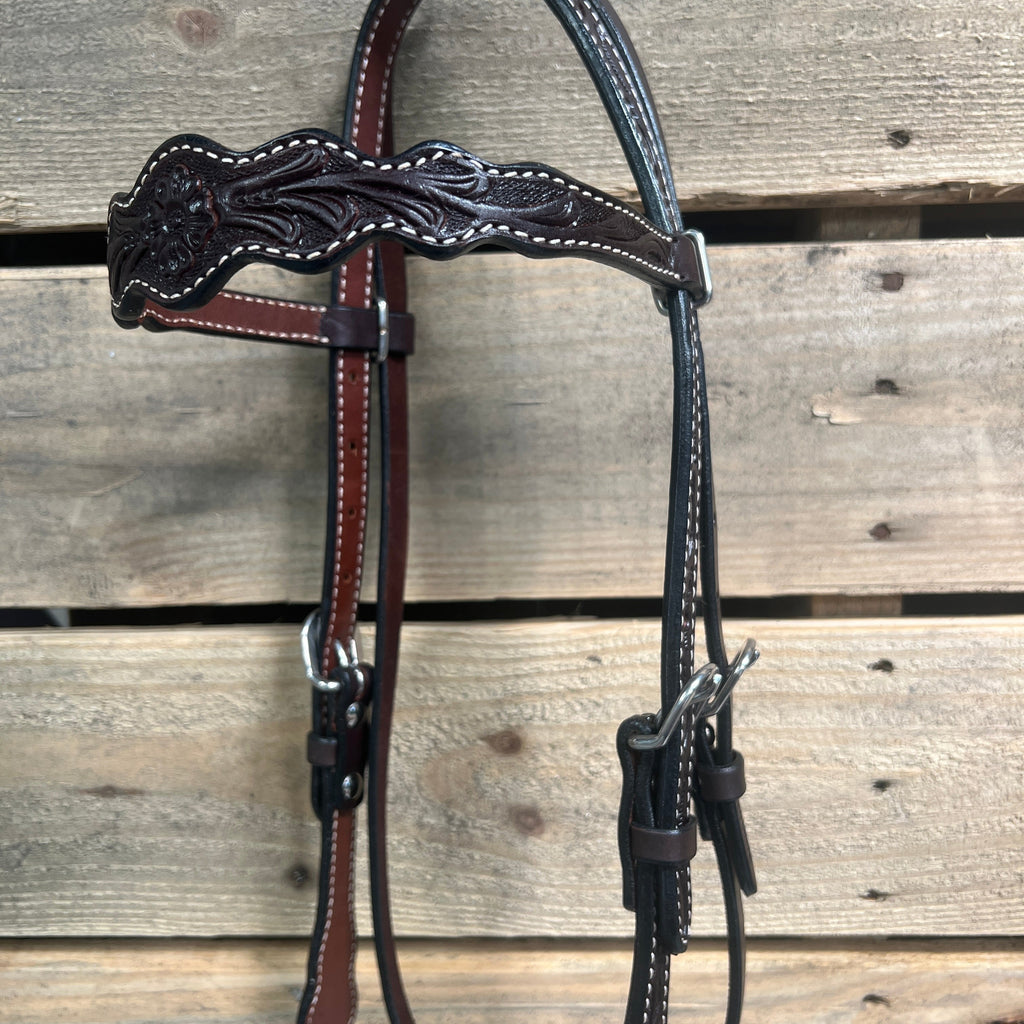 Dark Oil Floral Scalloped Tan Loping Hackamore #LHK018 — view 3