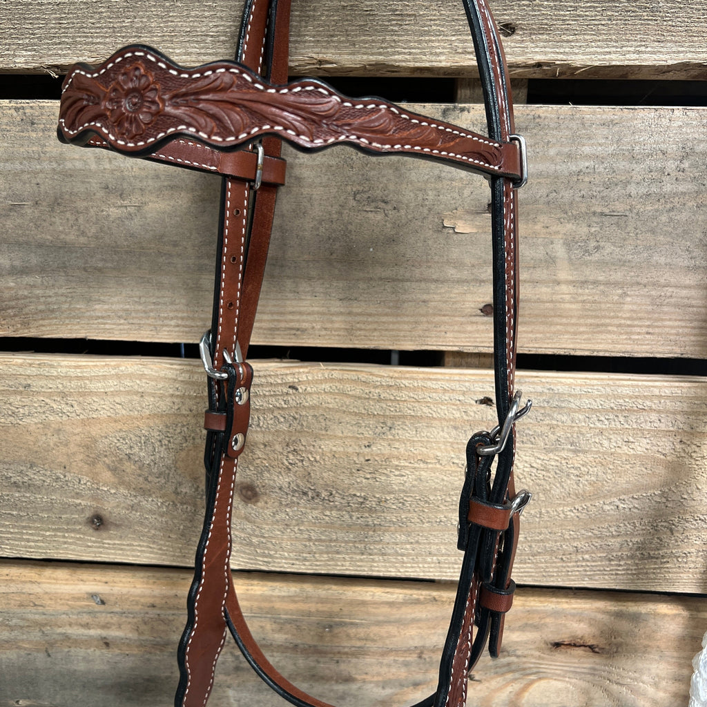 Medium Oil Floral Scalloped White Loping Hackamore #LHK020 — view 3