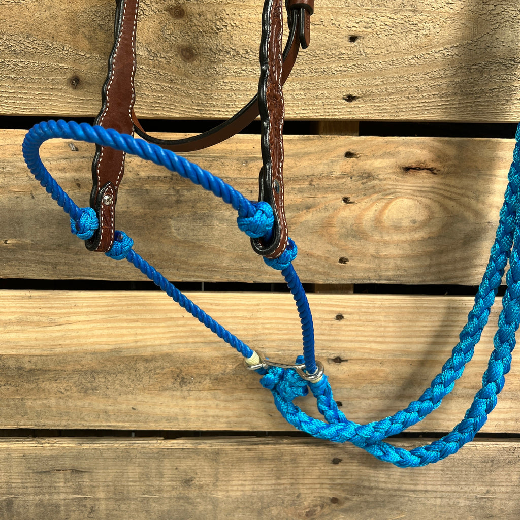 Medium Oil Floral Scalloped Blue Loping Hackamore #LHK021 — view 2