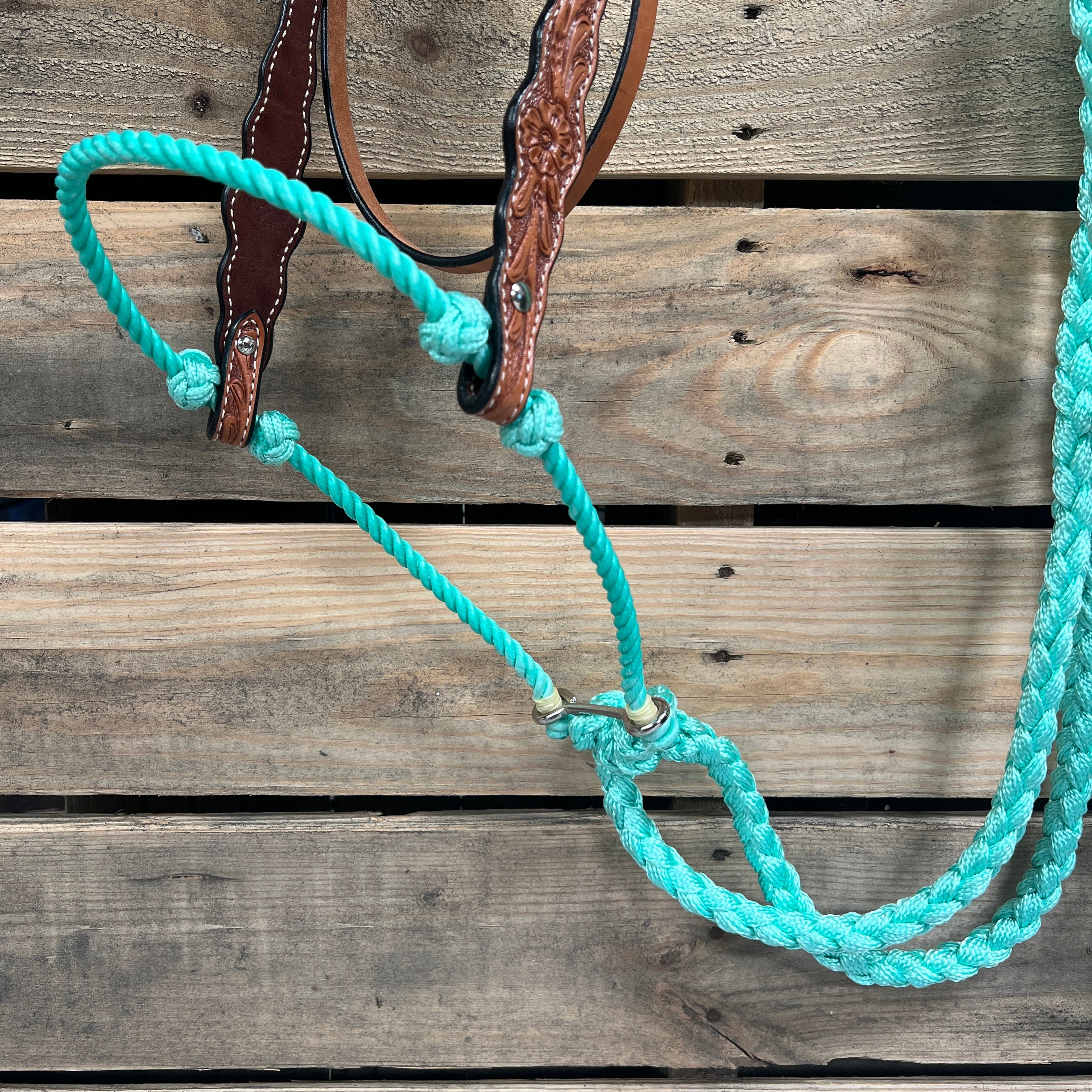 Light Oil Floral Scalloped Turquoise Loping Hackamore #LHK024 — view 2
