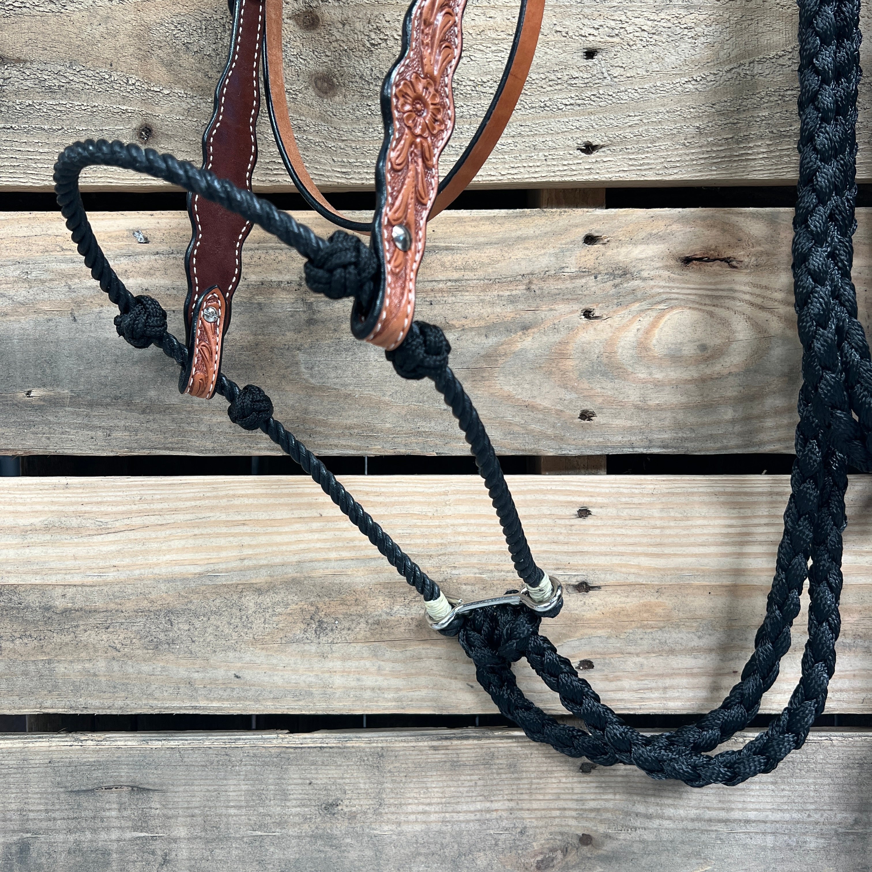 Light Oil Floral Scalloped Black Loping Hackamore #LHK025 — view 2