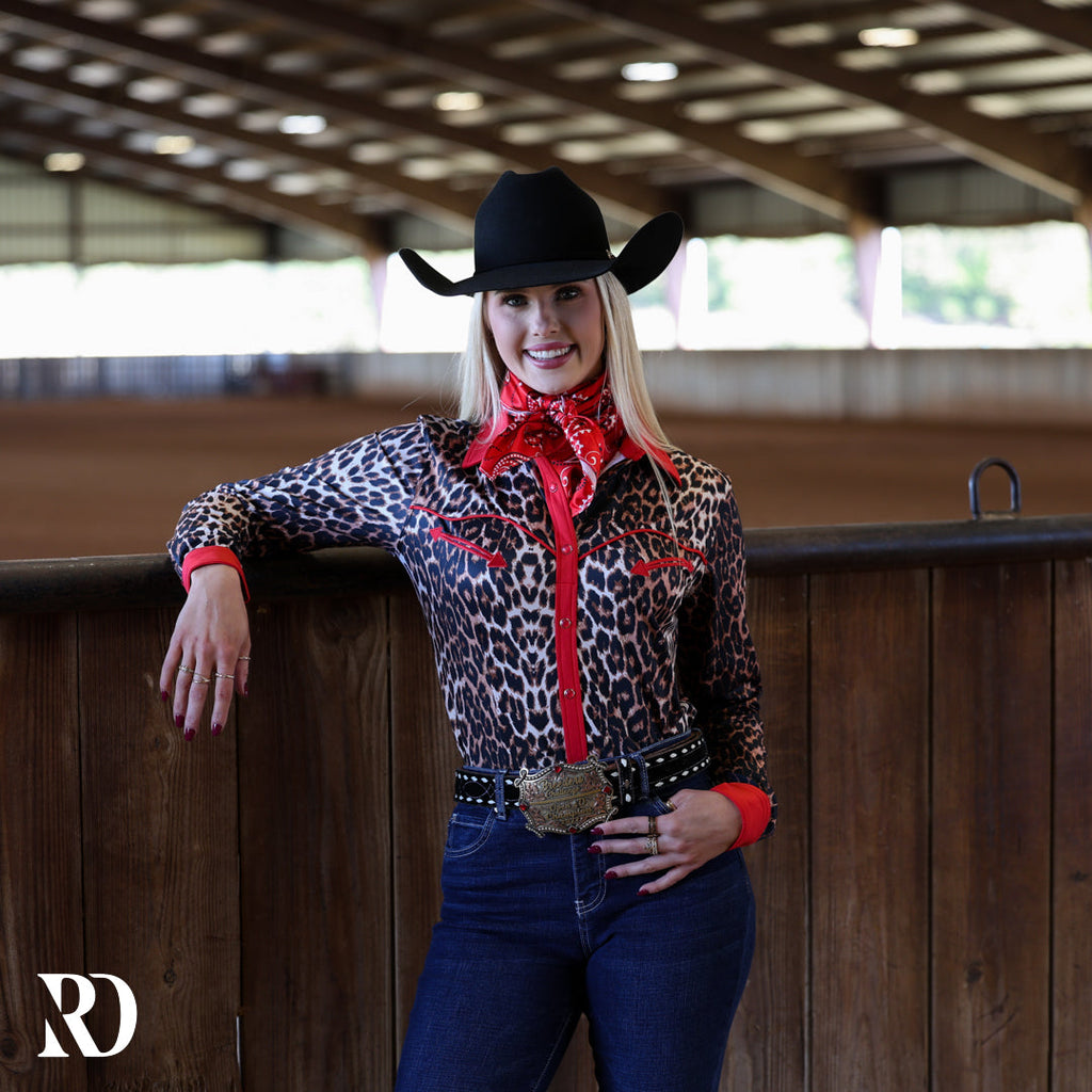 Red Leopard Performance Rodeo Shirt