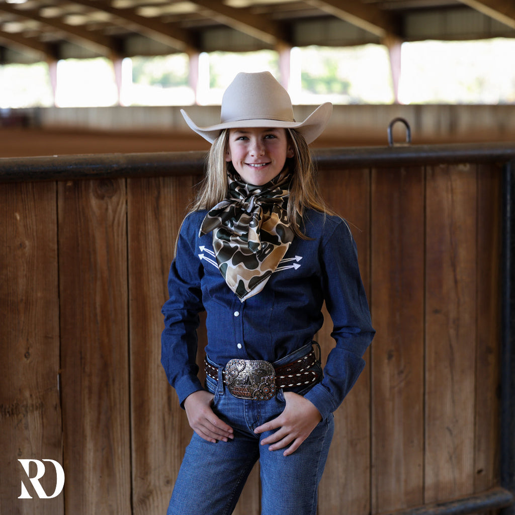 *youth* Stretch Denim Stitched Performance Rodeo Shirt — view 3