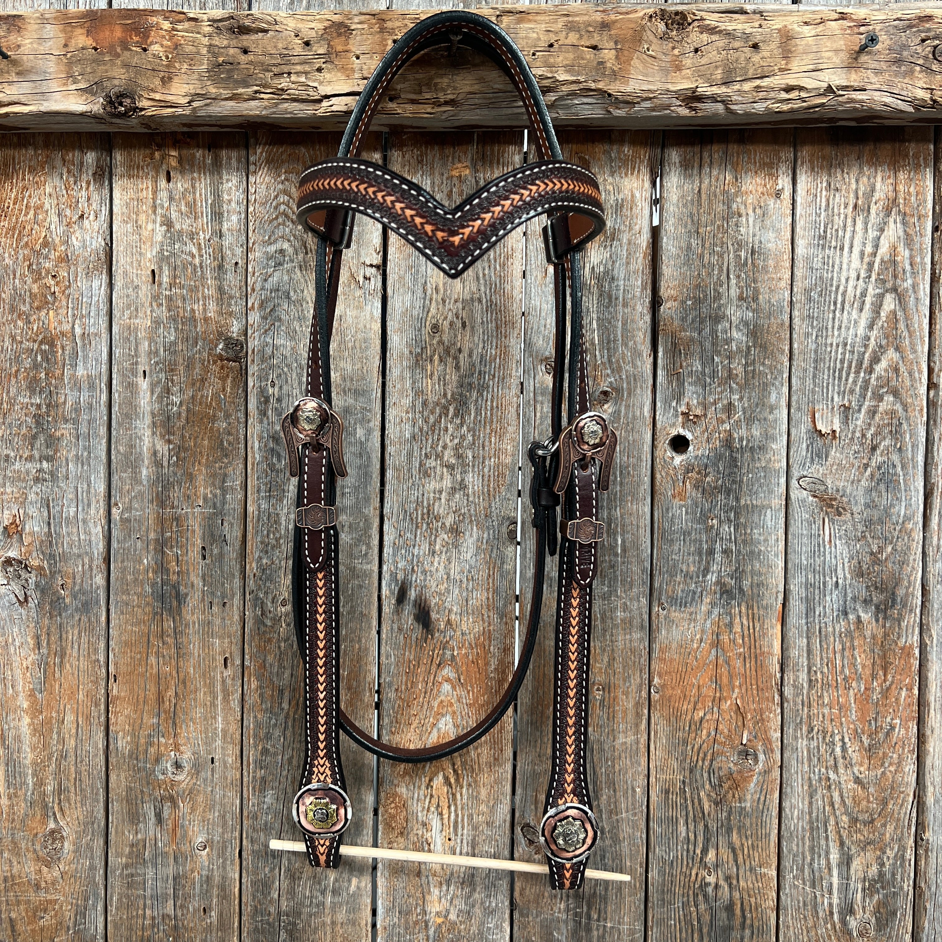 Foxtail and Copper Browband/One Ear Headstall & Breastcollar Tack Set #BBBC589 — view 3