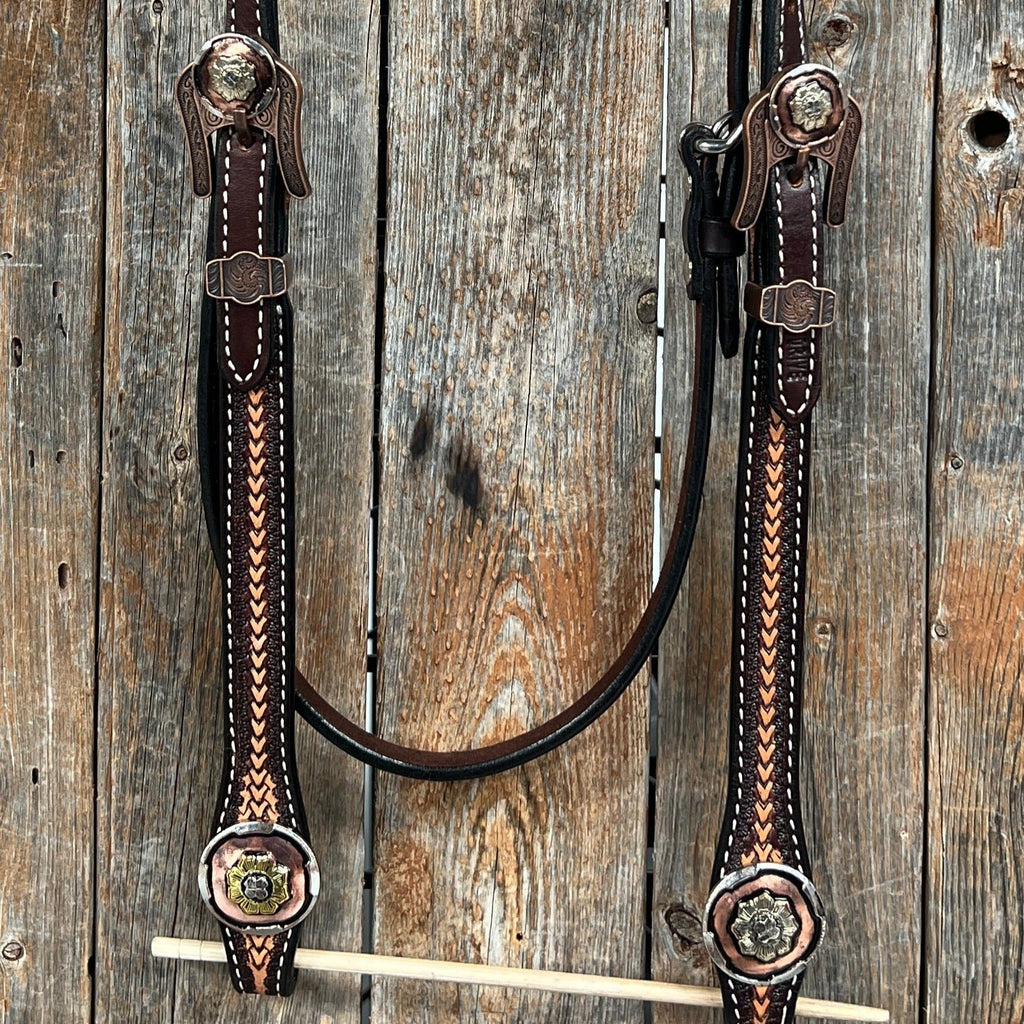 Foxtail and Copper Browband/One Ear Headstall & Breastcollar Tack Set #BBBC589 — view 4