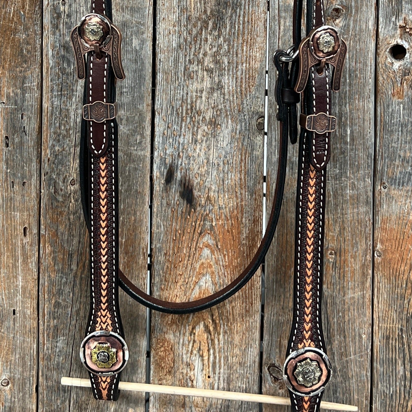 Foxtail and Copper Browband/One Ear Headstall & Breastcollar Tack Set #BBBC589 — view 4