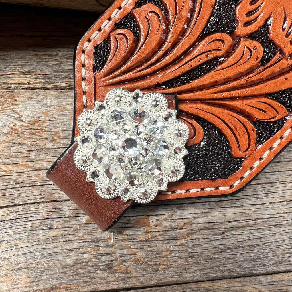 Light Oil Floral Bronc Noseband With Bright Silver Conchos — view 2
