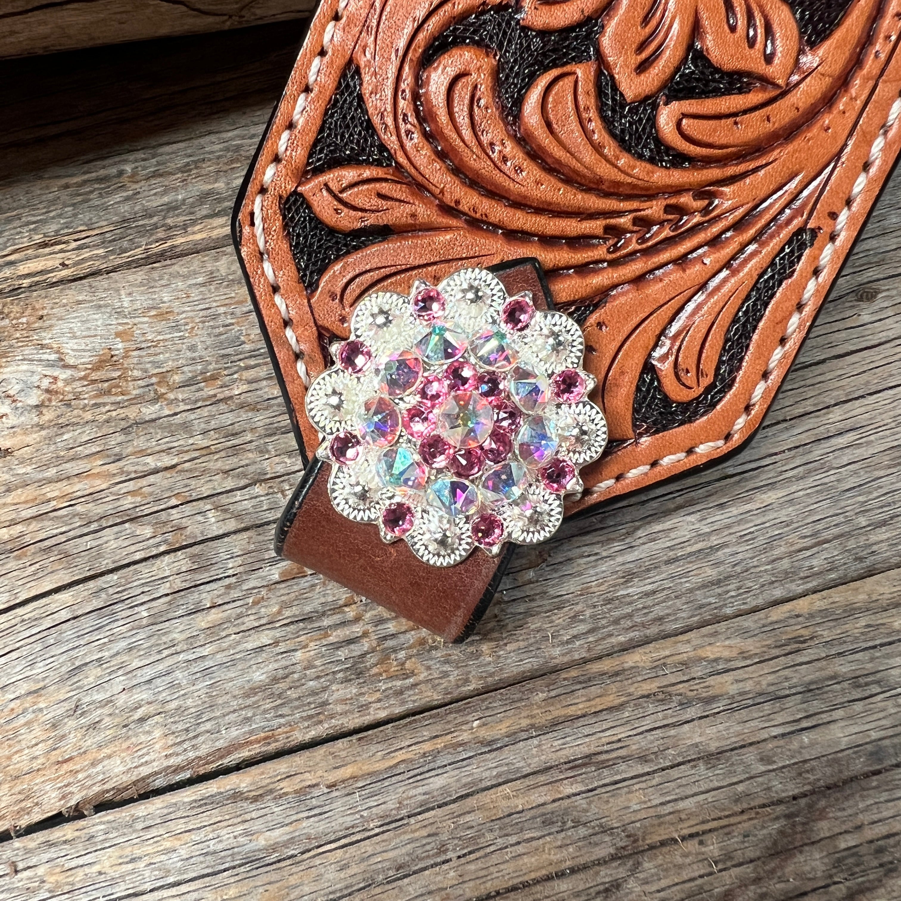 Light Oil Floral Bronc Noseband With Bright Silver Conchos — view 2