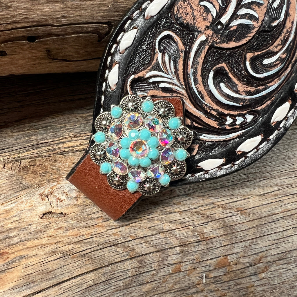 Dark Oil Buckstitch Bronc Noseband With Antique Silver Conchos — view 2