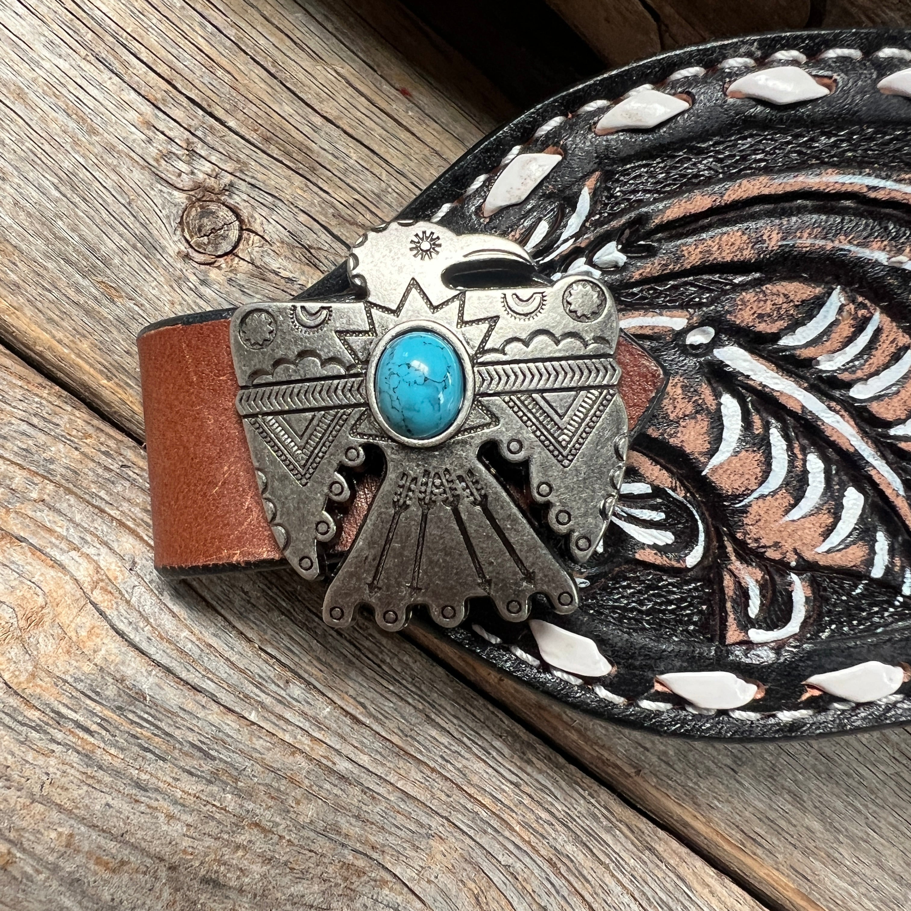 Dark Oil Buckstitch Bronc Noseband With Turquoise Conchos — view 2