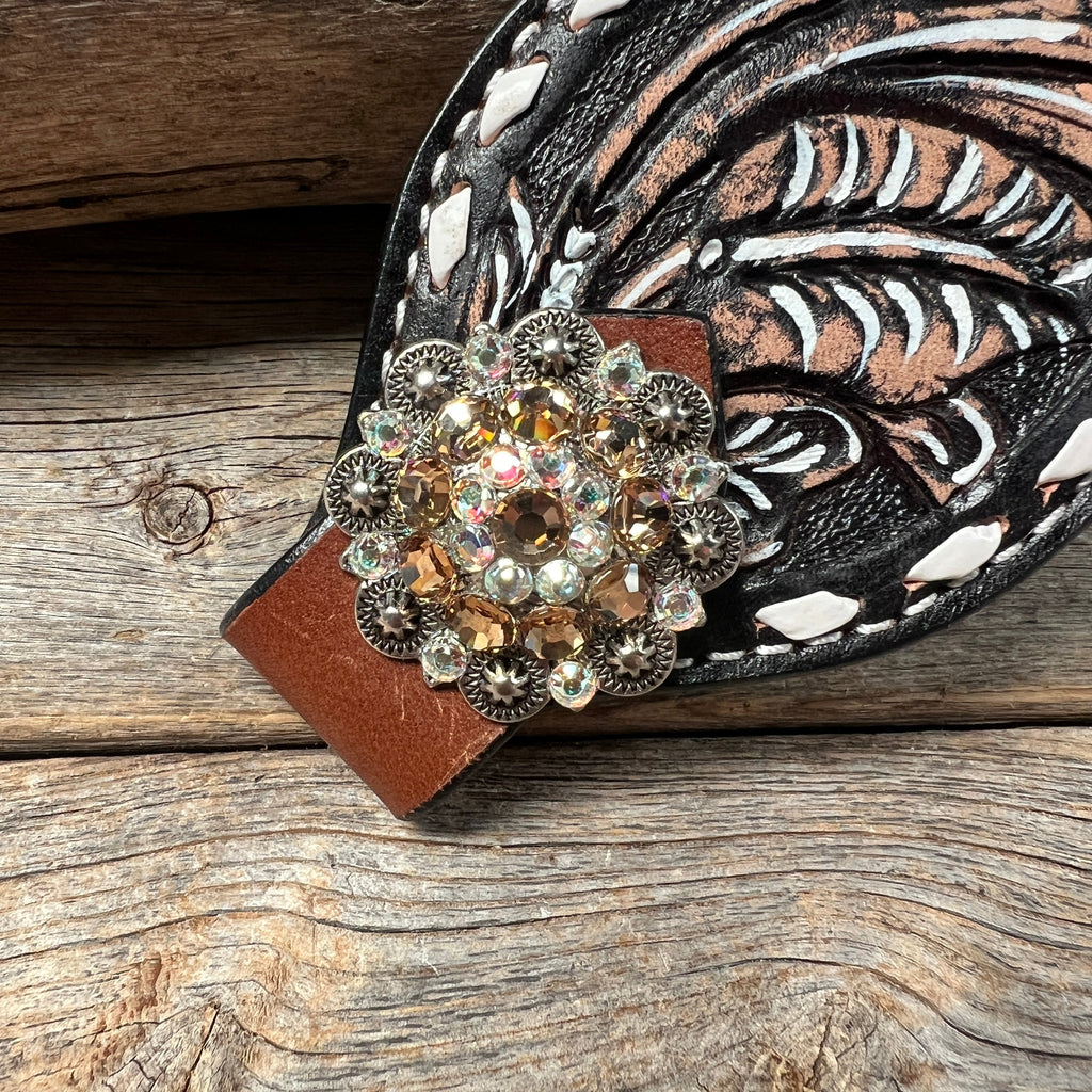 Dark Oil Buckstitch Bronc Noseband With Antique Silver Conchos — view 2