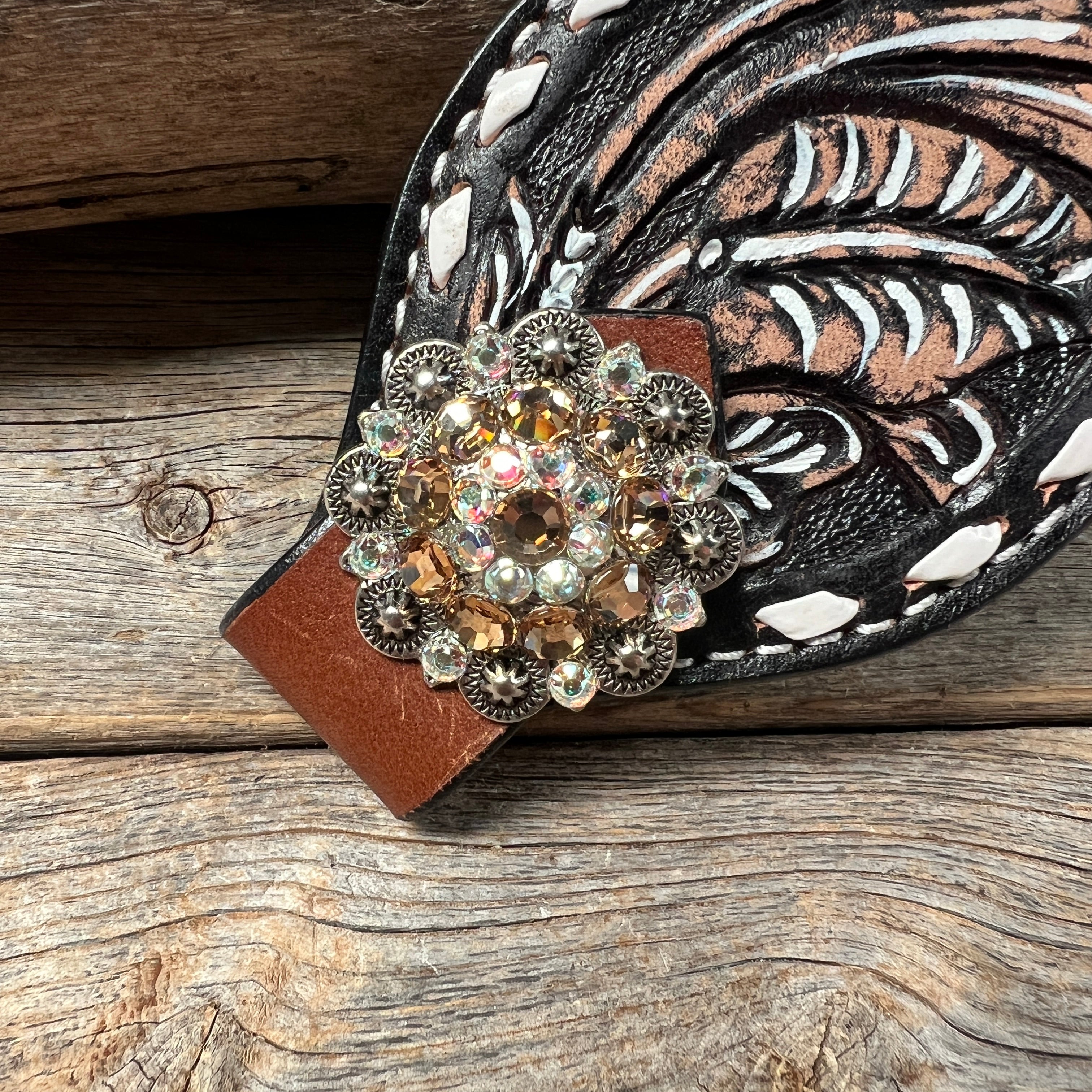 Dark Oil Buckstitch Bronc Noseband With Antique Silver Conchos — view 2