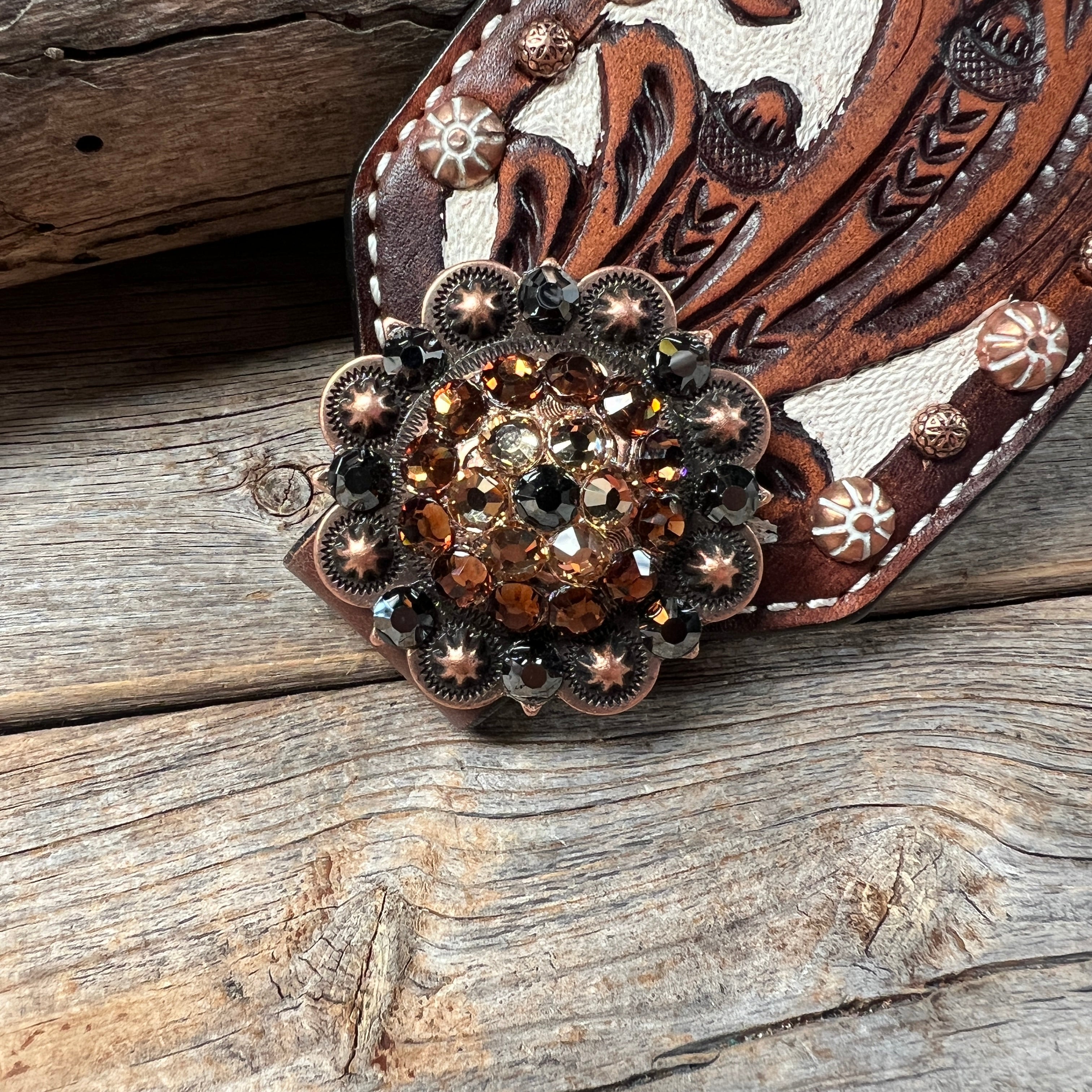 Bronc Noseband With European Copper Conchos — view 2