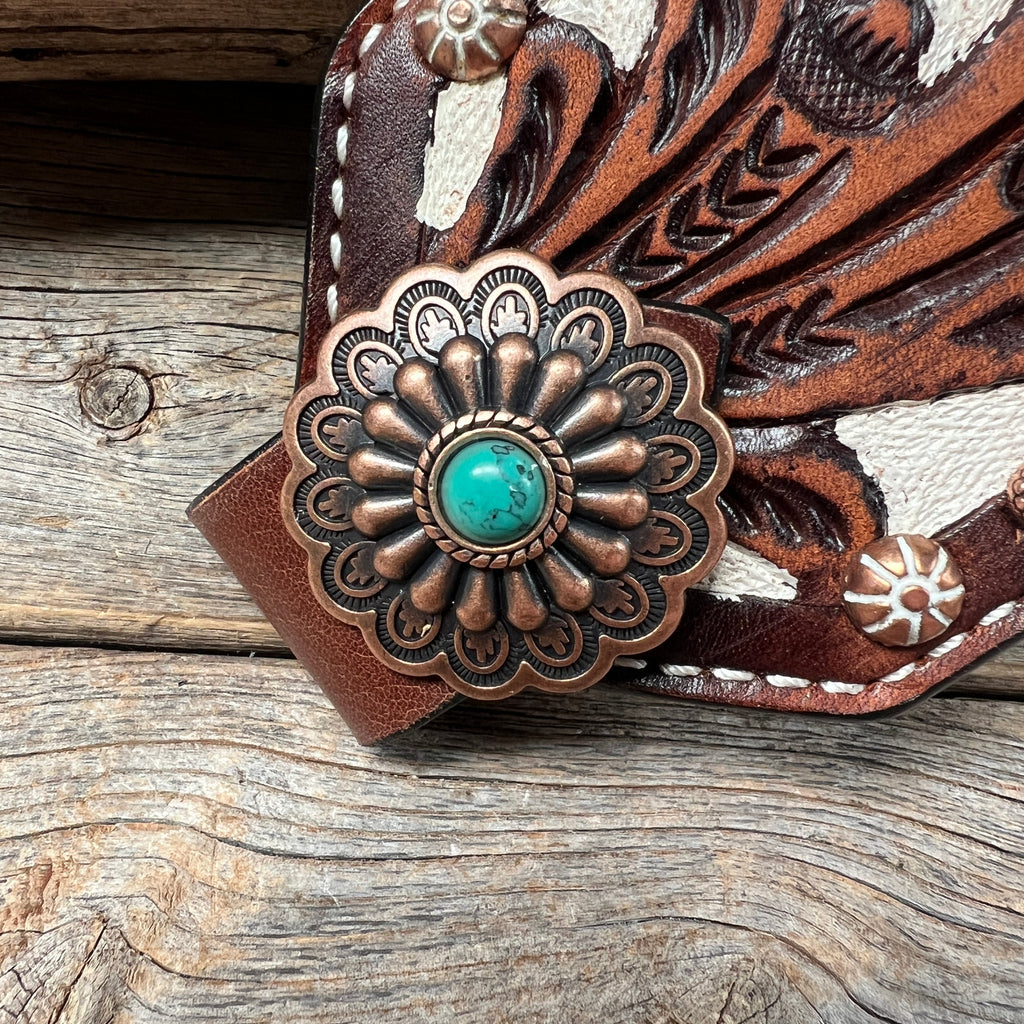 Bronc Noseband With Green Turquoise Conchos — view 2