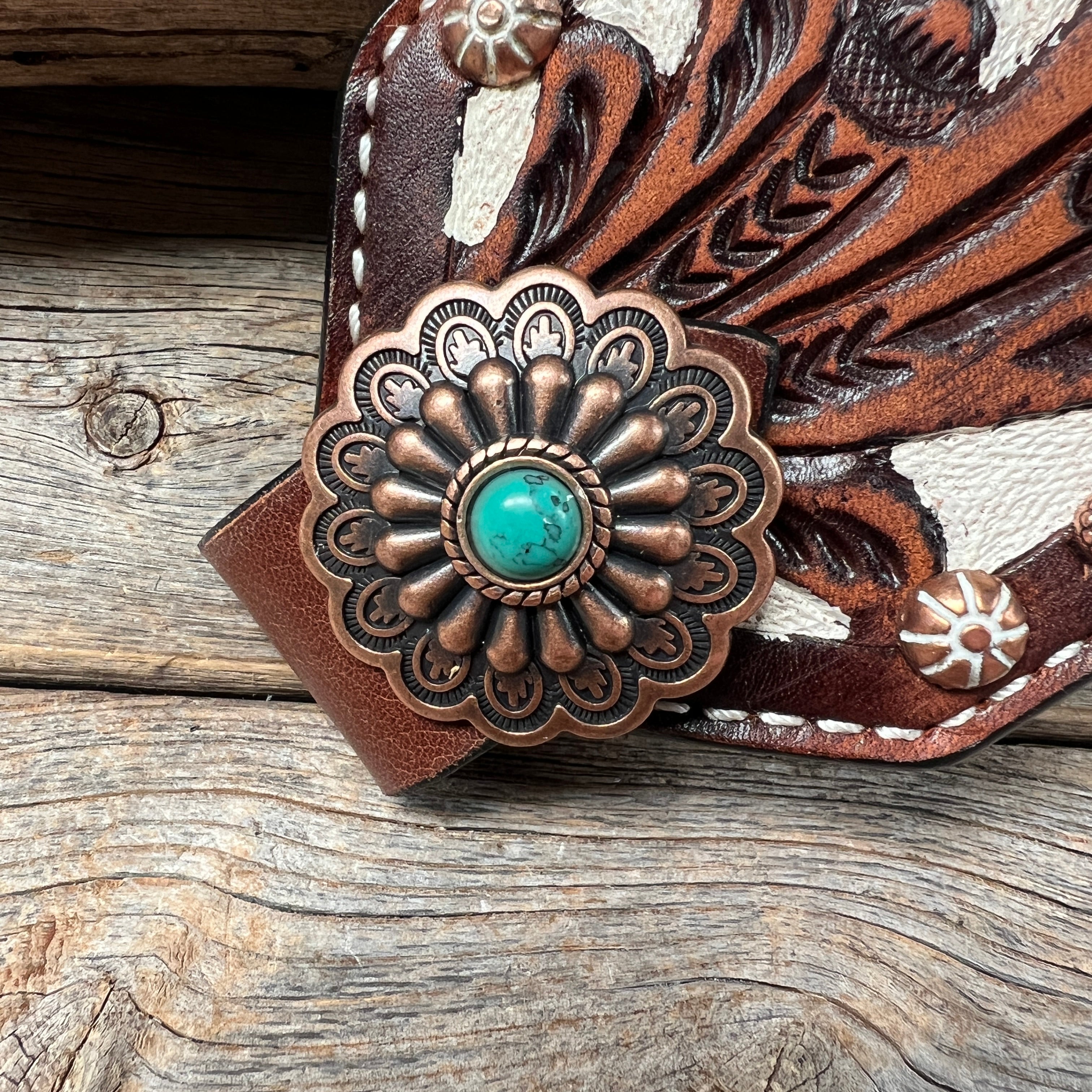 Bronc Noseband With Green Turquoise Conchos — view 2