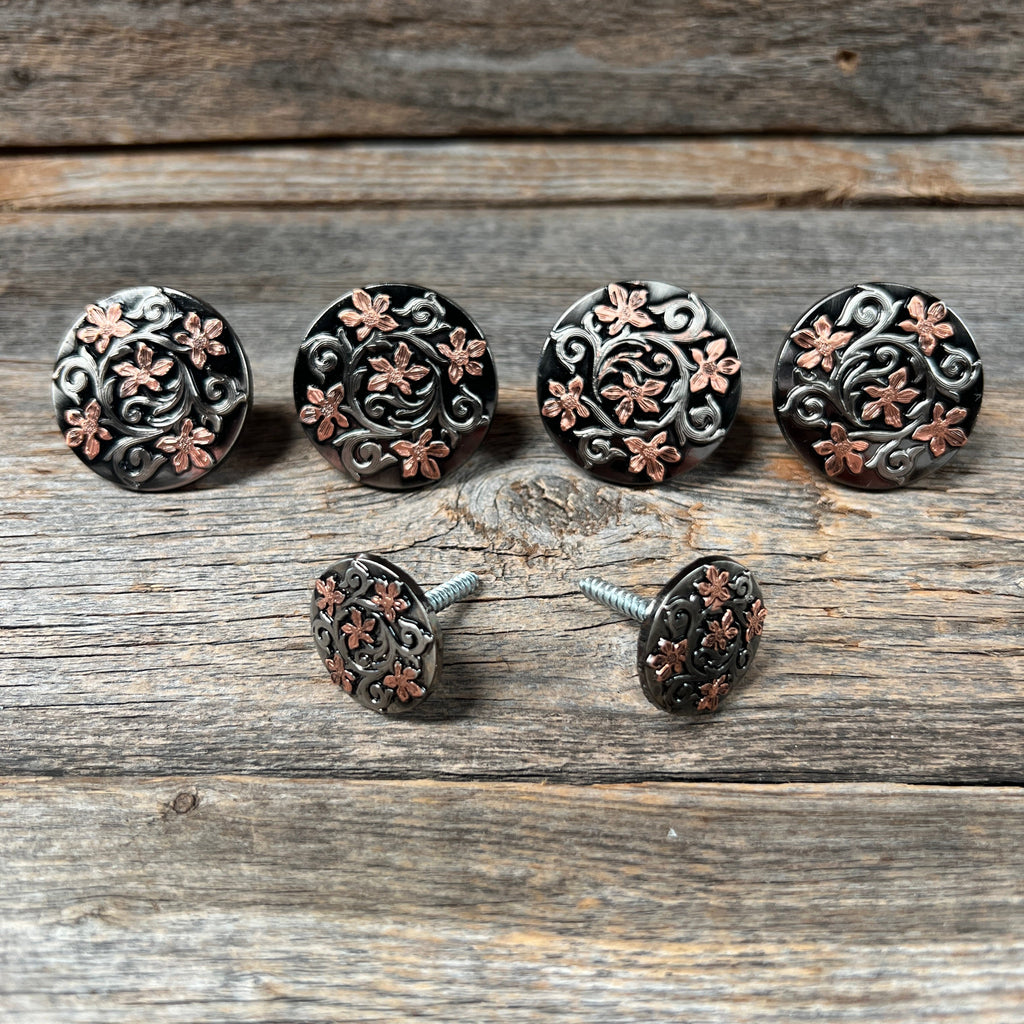Silver - Copper Floral Saddle Set SSW200