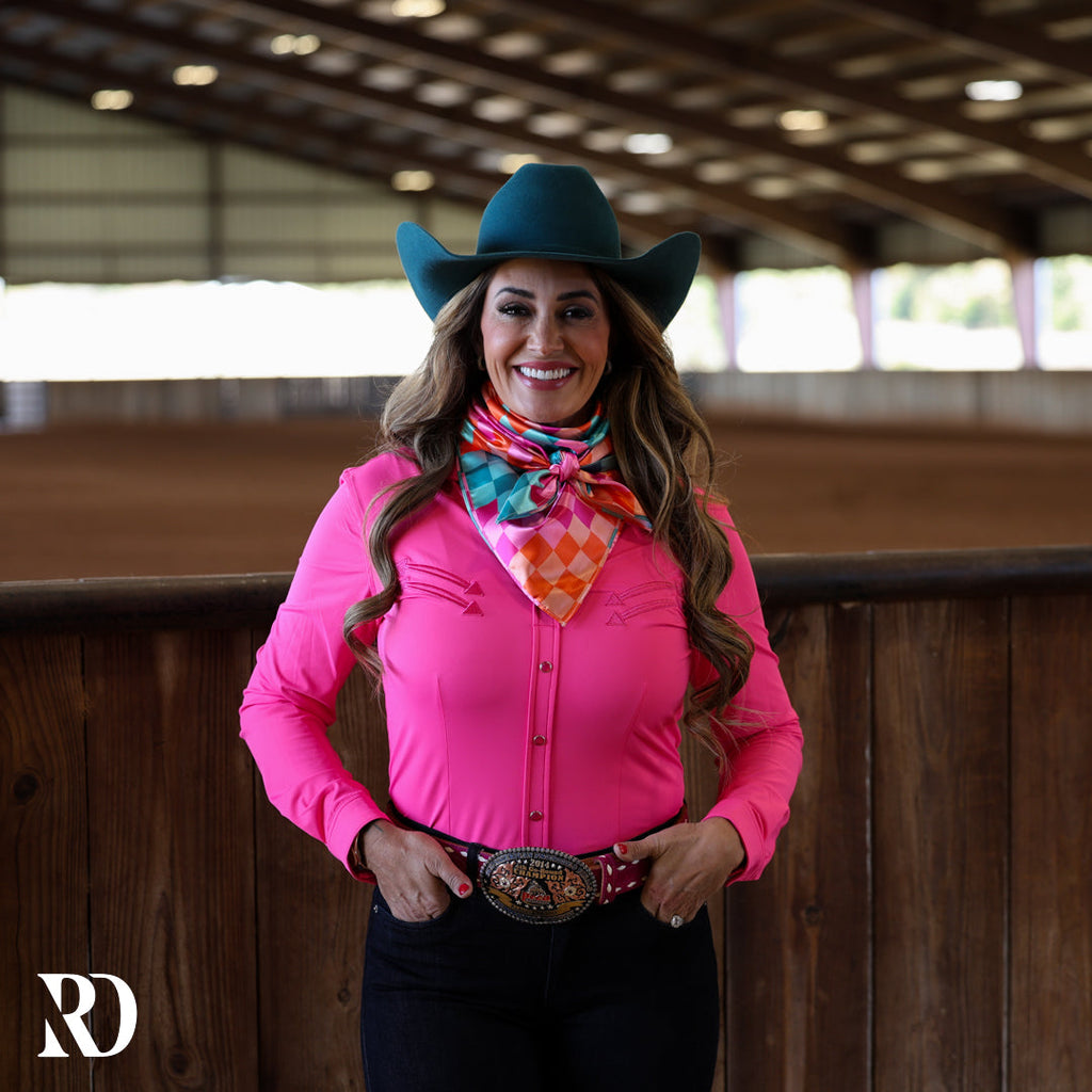 Pink Stitched Performance Rodeo Shirt
