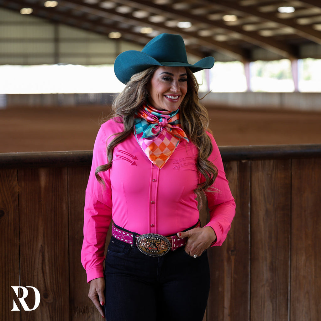Pink Stitched Performance Rodeo Shirt — view 2