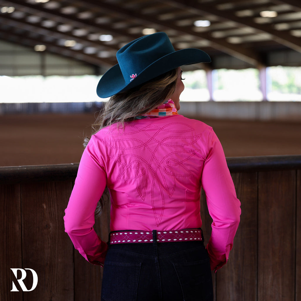 Pink Stitched Performance Rodeo Shirt — view 3
