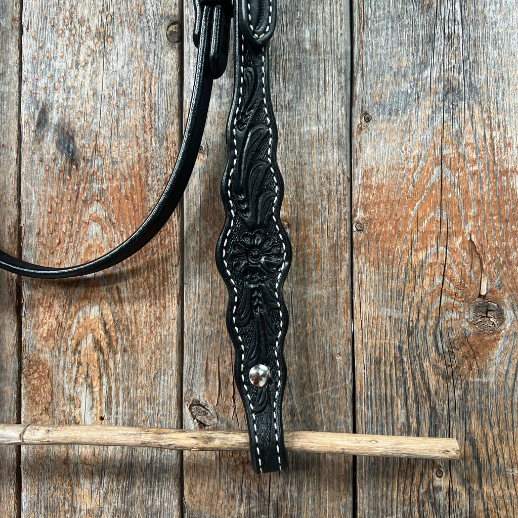Floral Scalloped Black Browband Headstall / Bridle — view 3