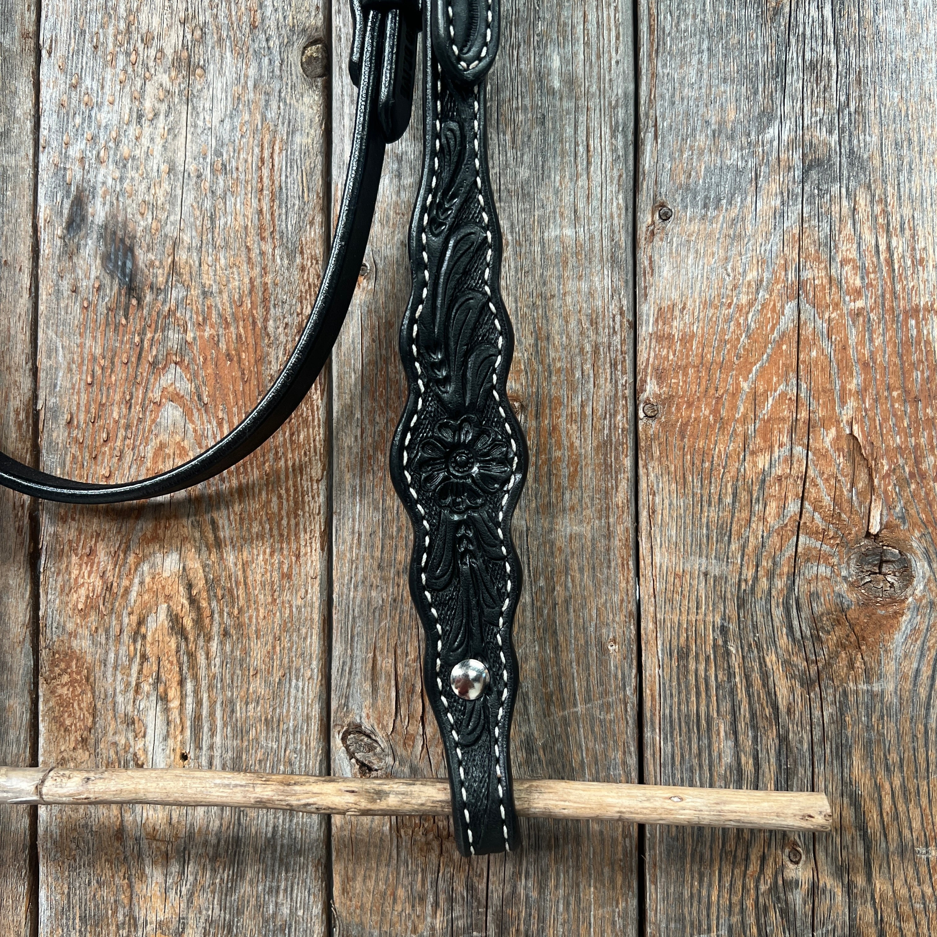Floral Scalloped Black Browband Headstall / Bridle — view 3