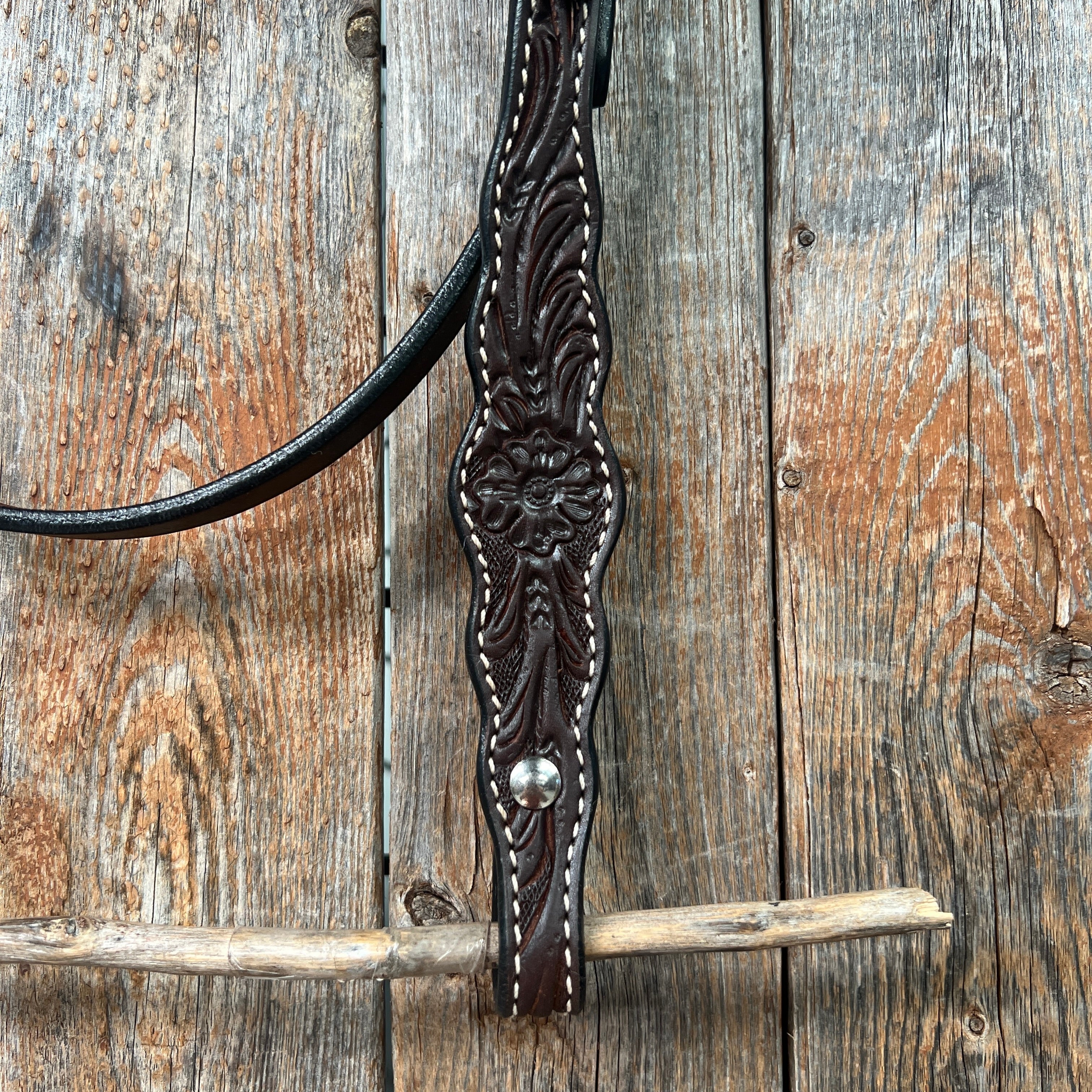 Floral Scalloped Dark Oil Browband Headstall / Bridle — view 3